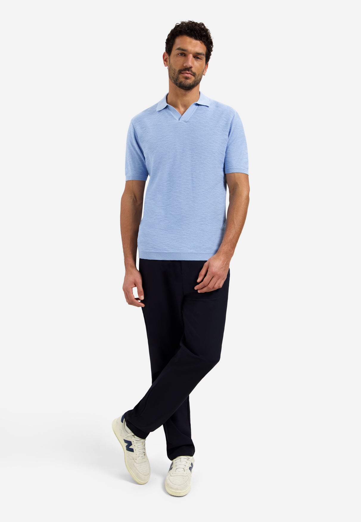 Polo tricoté à col en V | Blue