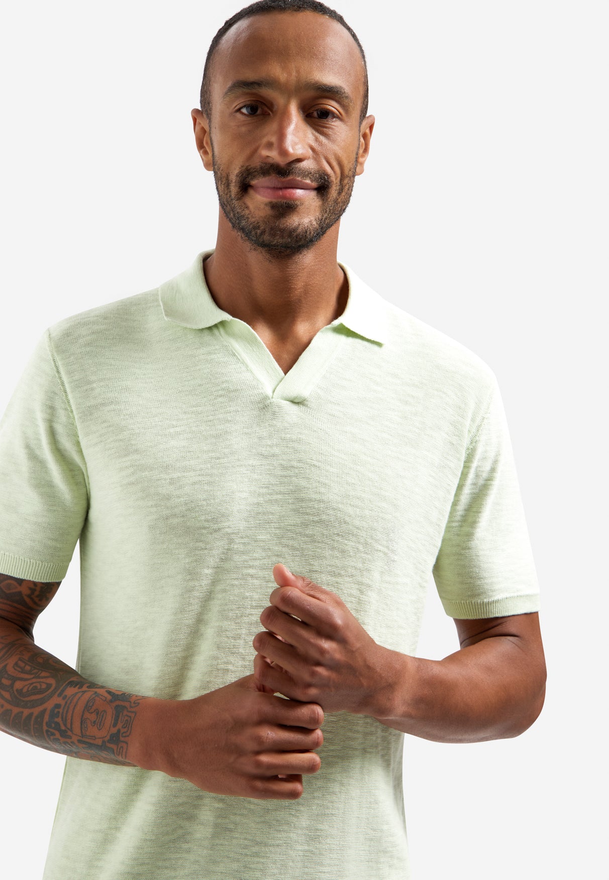 Knitted V-neck polo shirt | Seagreen