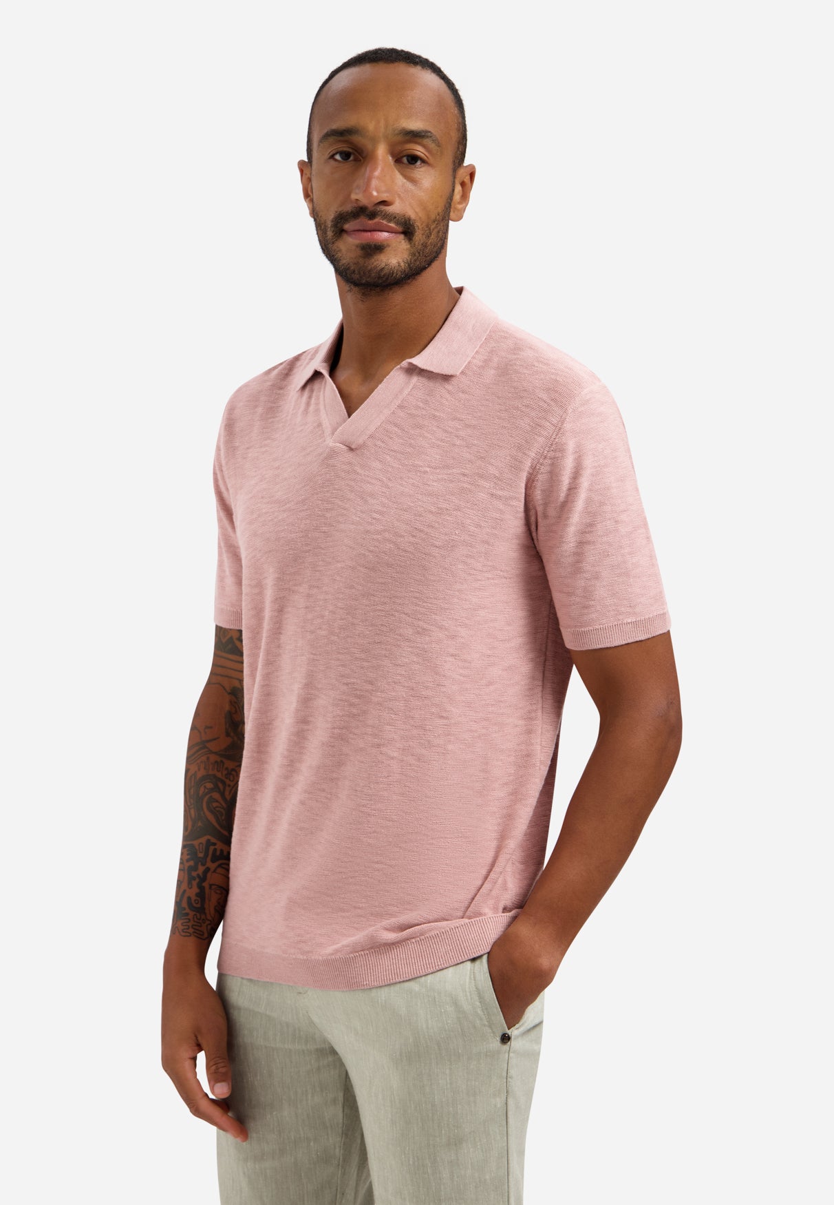 Polo tricoté à col en V | Light Mauve