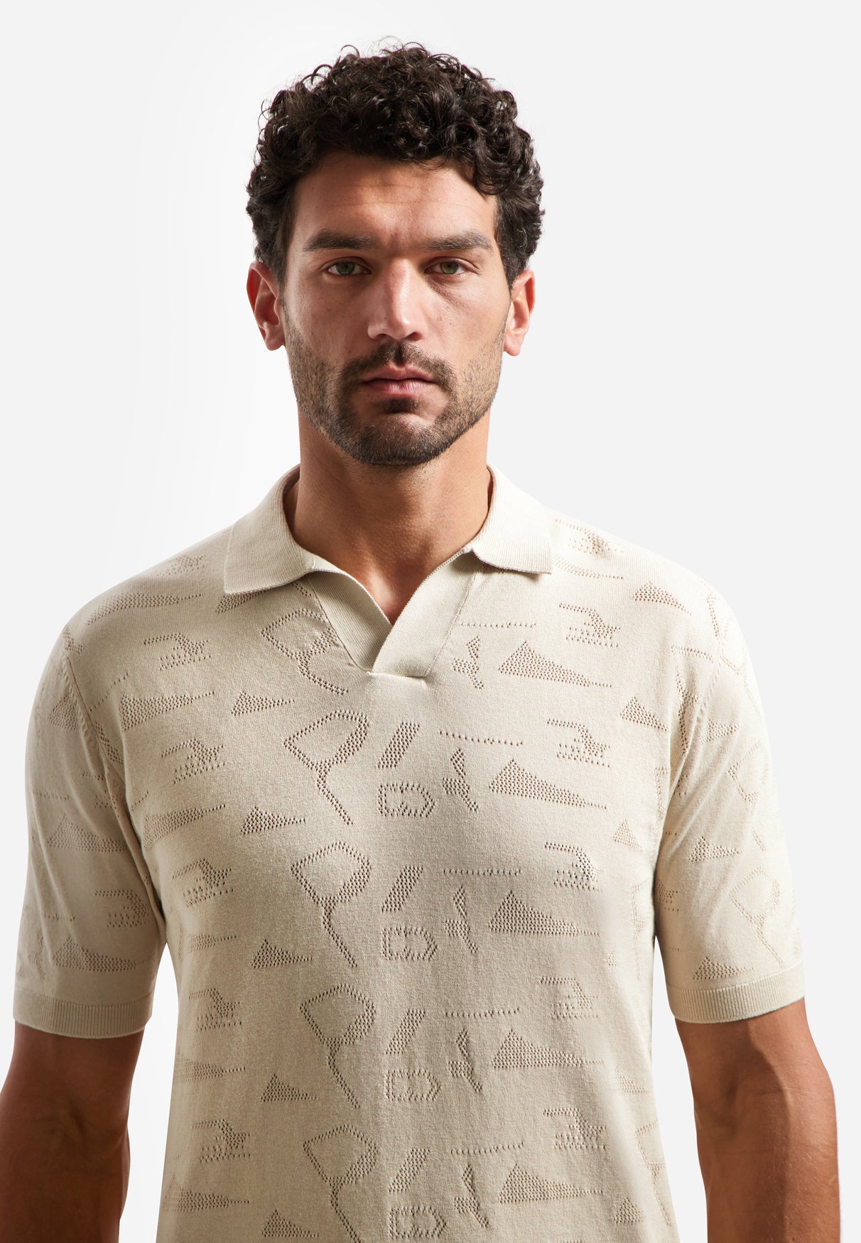 Knitted jacquard polo shirt | Desert
