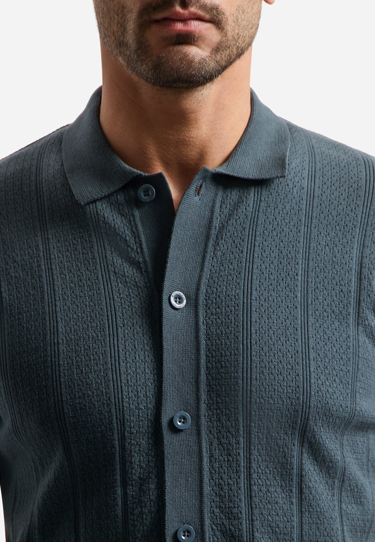 Knitted polo shirt with button closure | Dark Steel