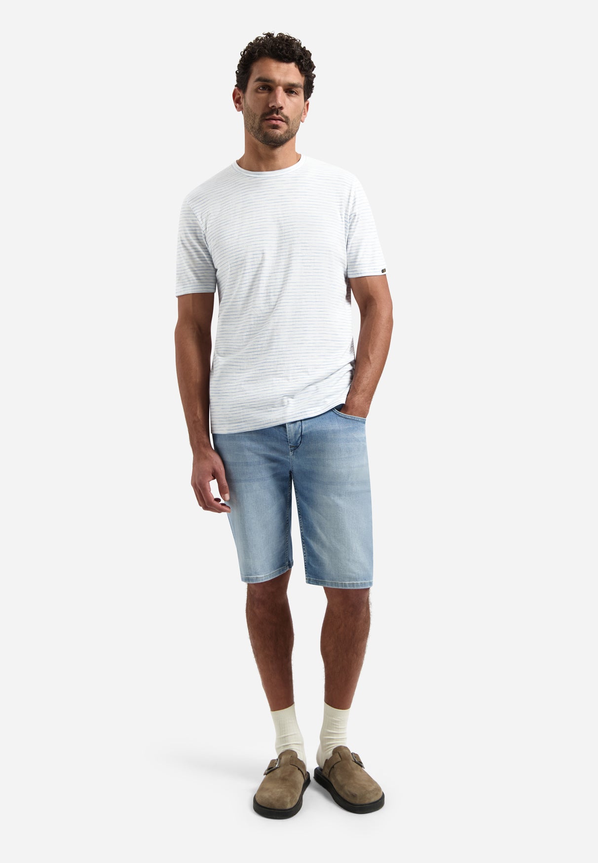 T-shirt rayé à col rond | Blue