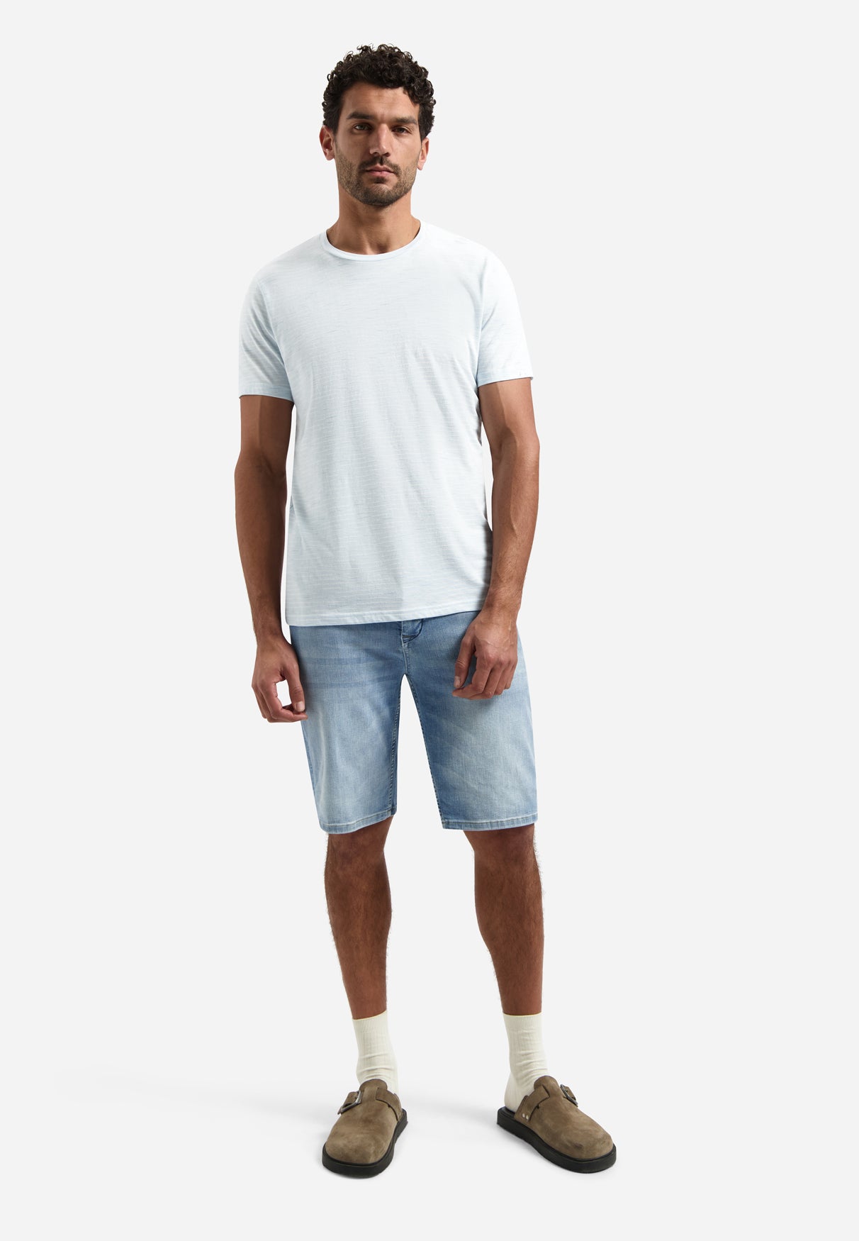 T-shirt rayé à col rond | Sky