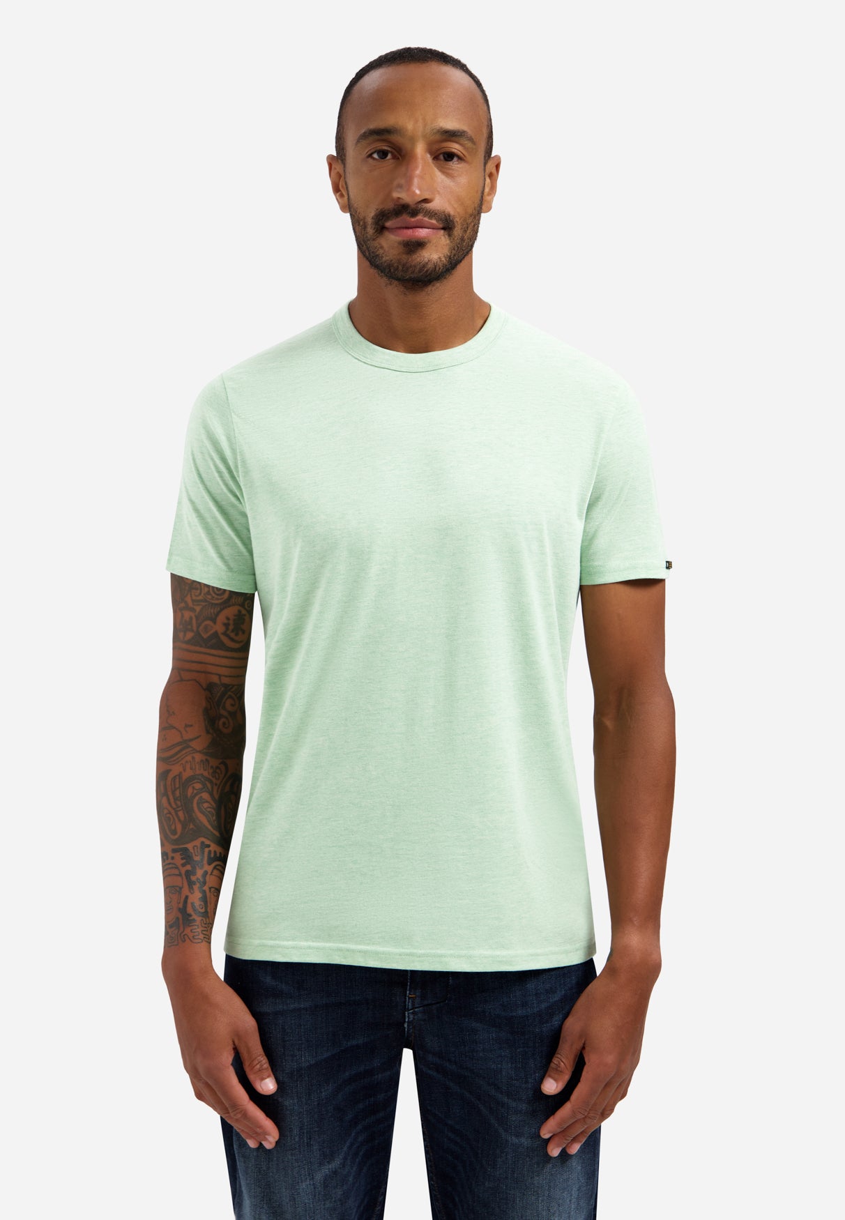 Melange T-shirt with round neck | Green