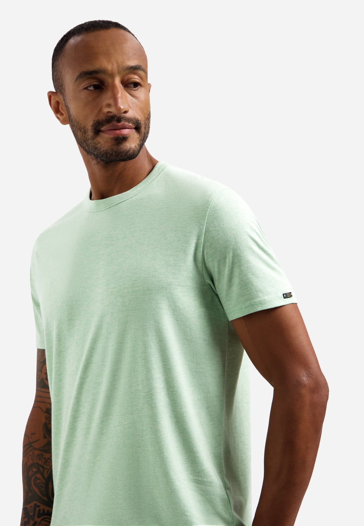 Melange T-shirt with round neck | Green