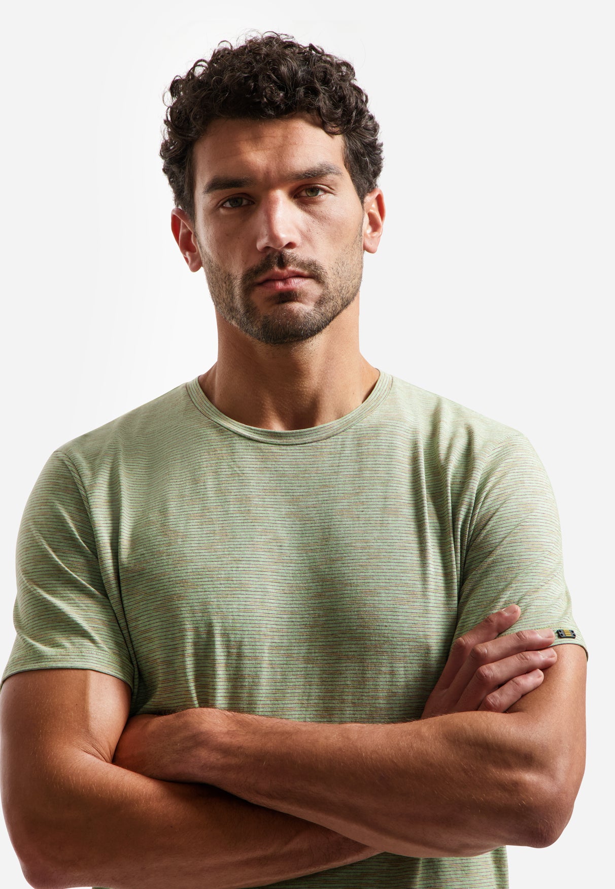 T-shirt rayé à col rond | Green