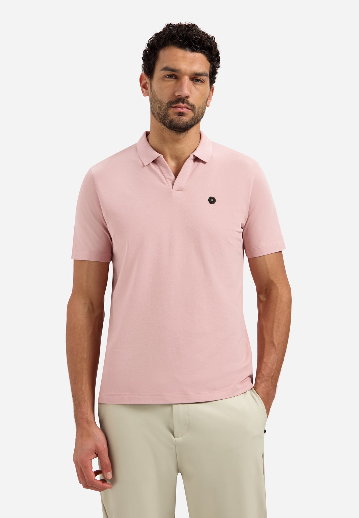 Basic polo shirt with V-neck | Light Mauve