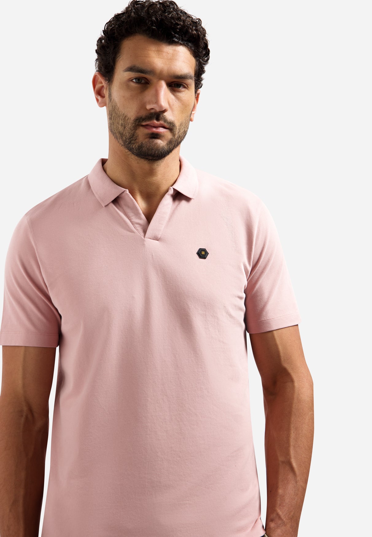 Basic polo shirt with V-neck | Light Mauve