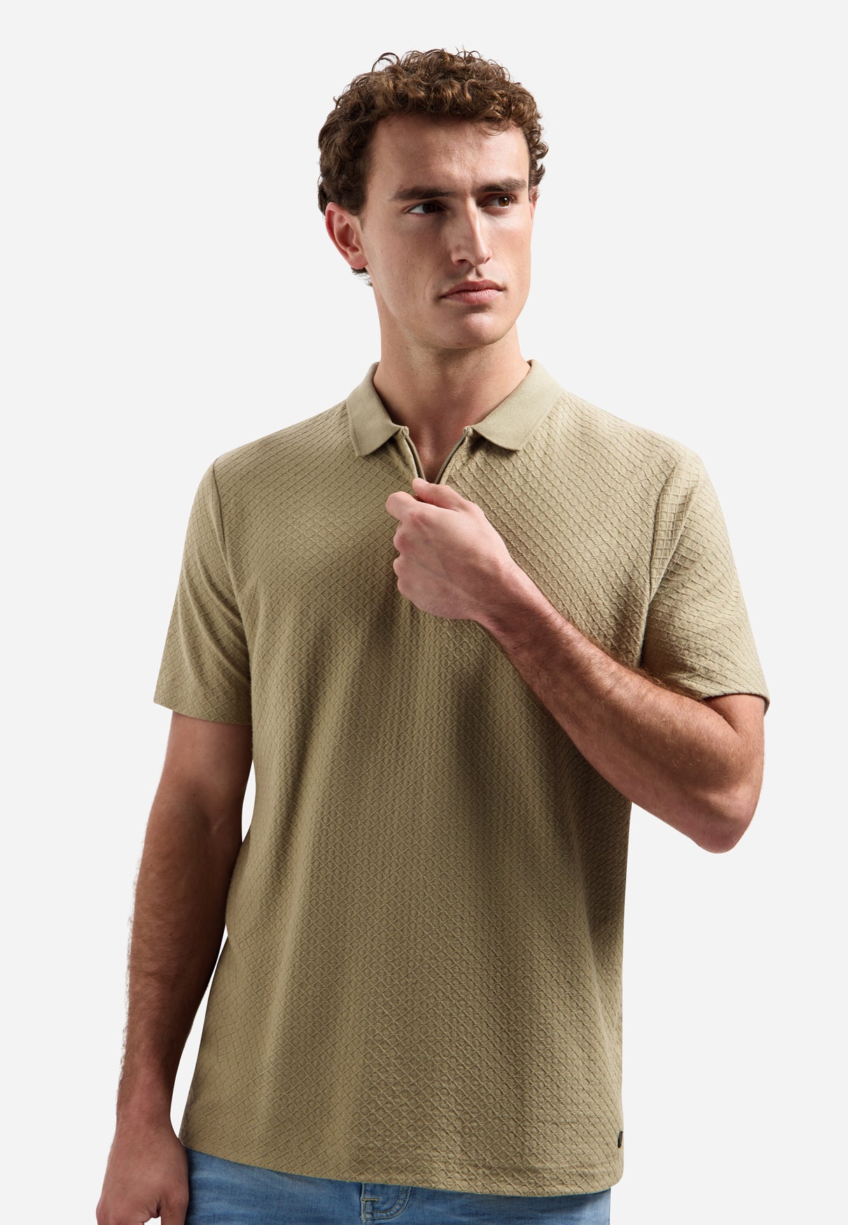 Jacquard polo shirt with a zipper | Taupe