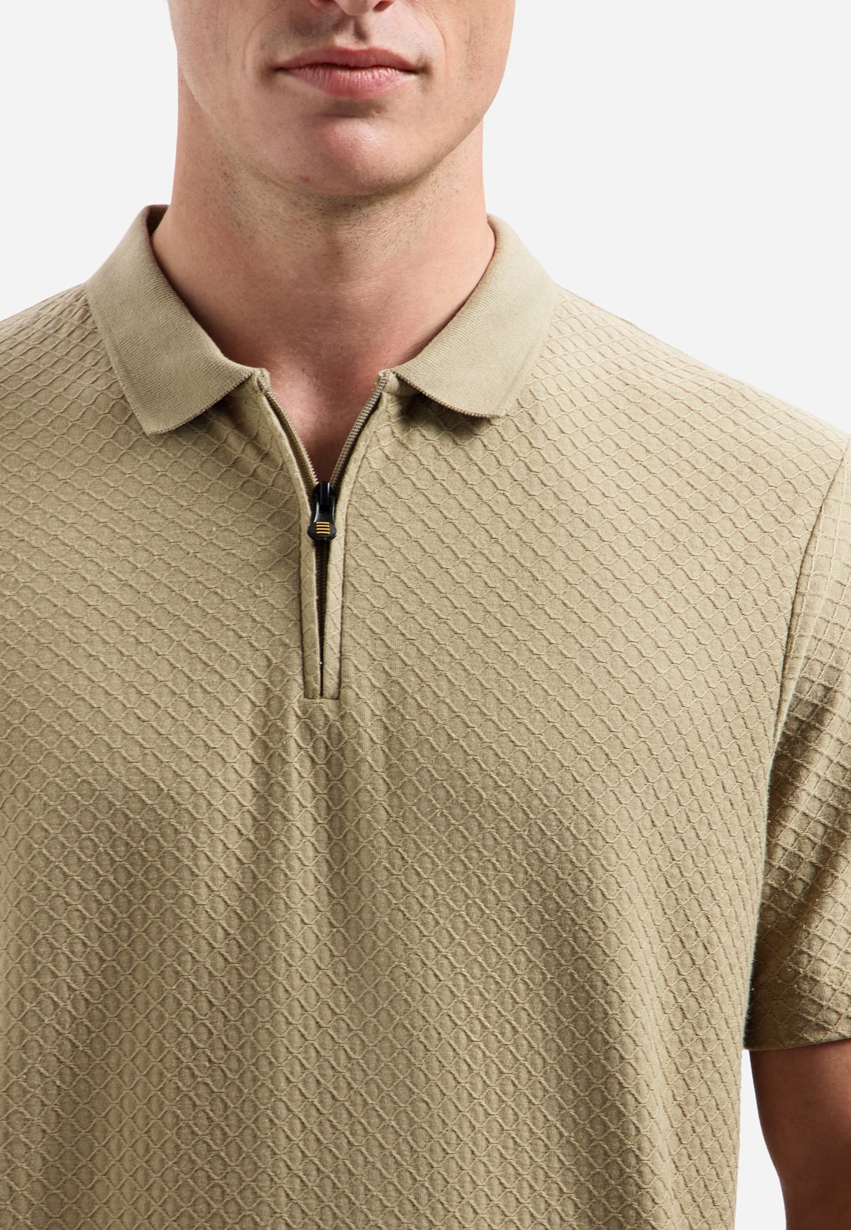 Jacquard polo shirt with a zipper | Taupe