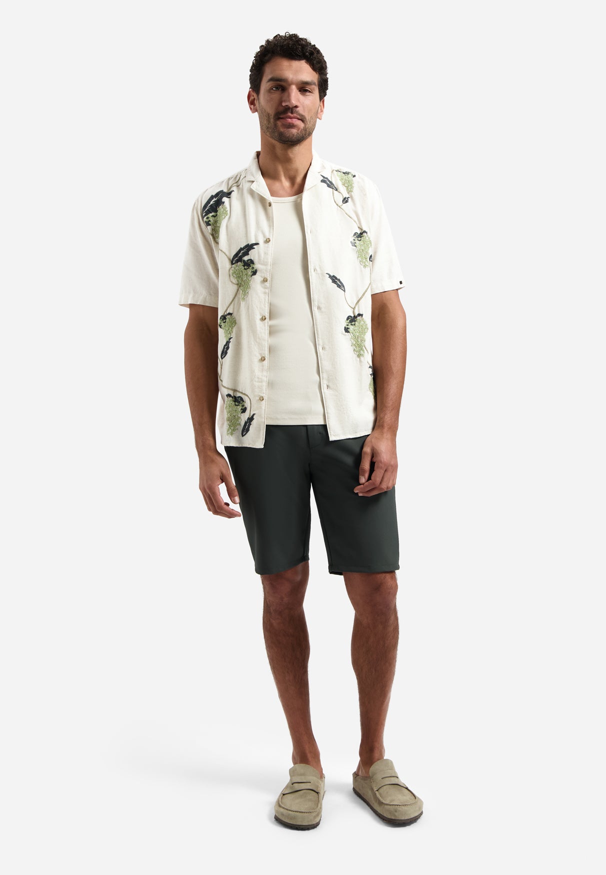 Embroidered short-sleeved shirt | Green