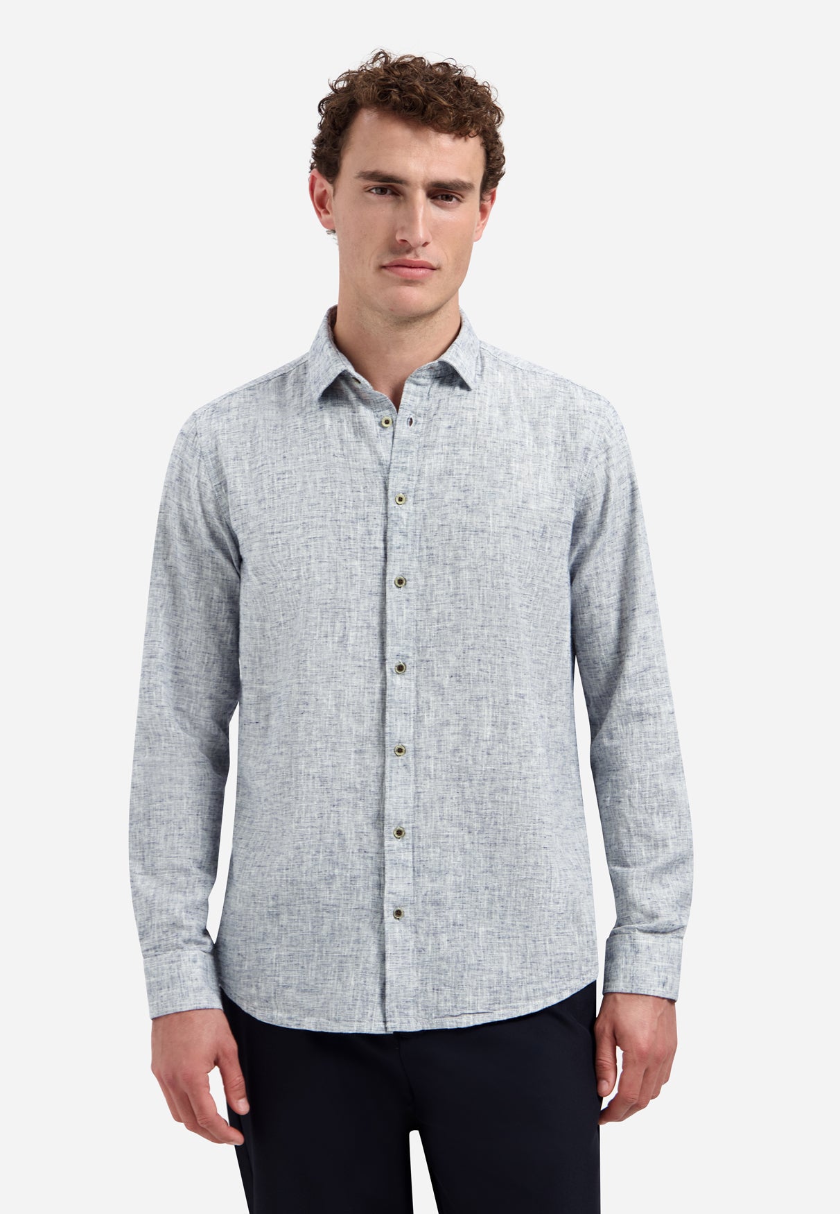 Two-tone linen blend shirt | Indigo Blue