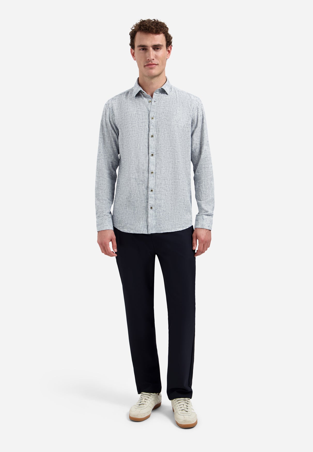 Two-tone linen blend shirt | Indigo Blue