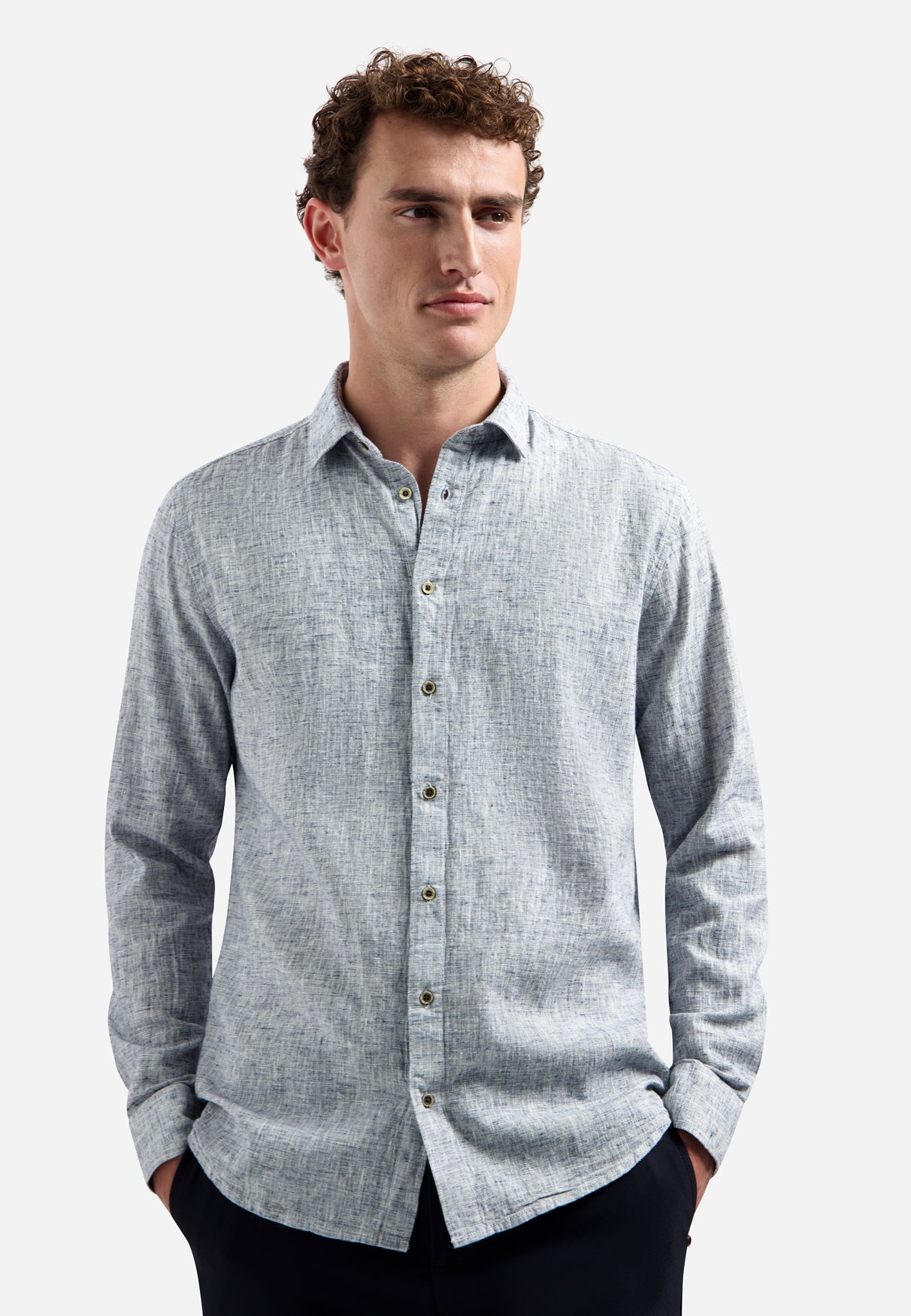 Chemise en lin mélangé bicolore | Indigo Blue
