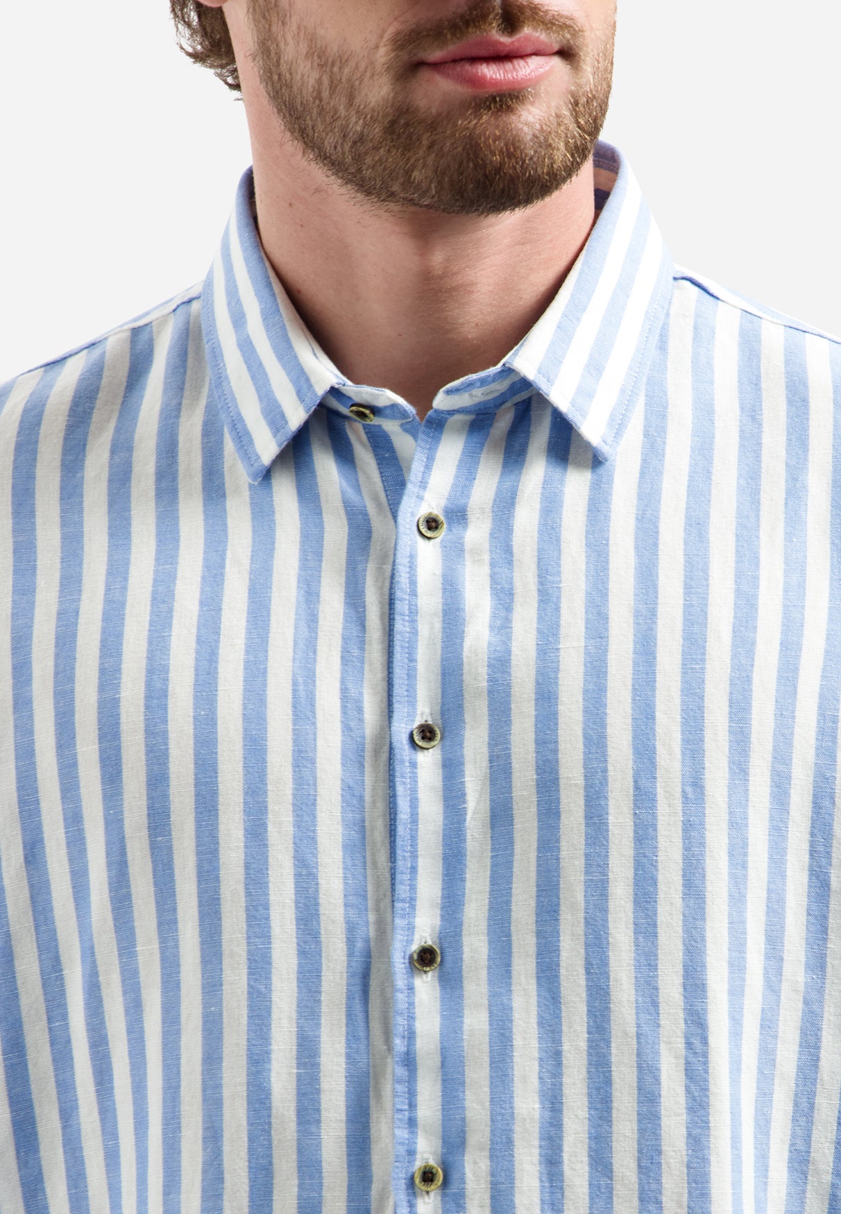 Linen-blend shirt with wide stripes | Blue