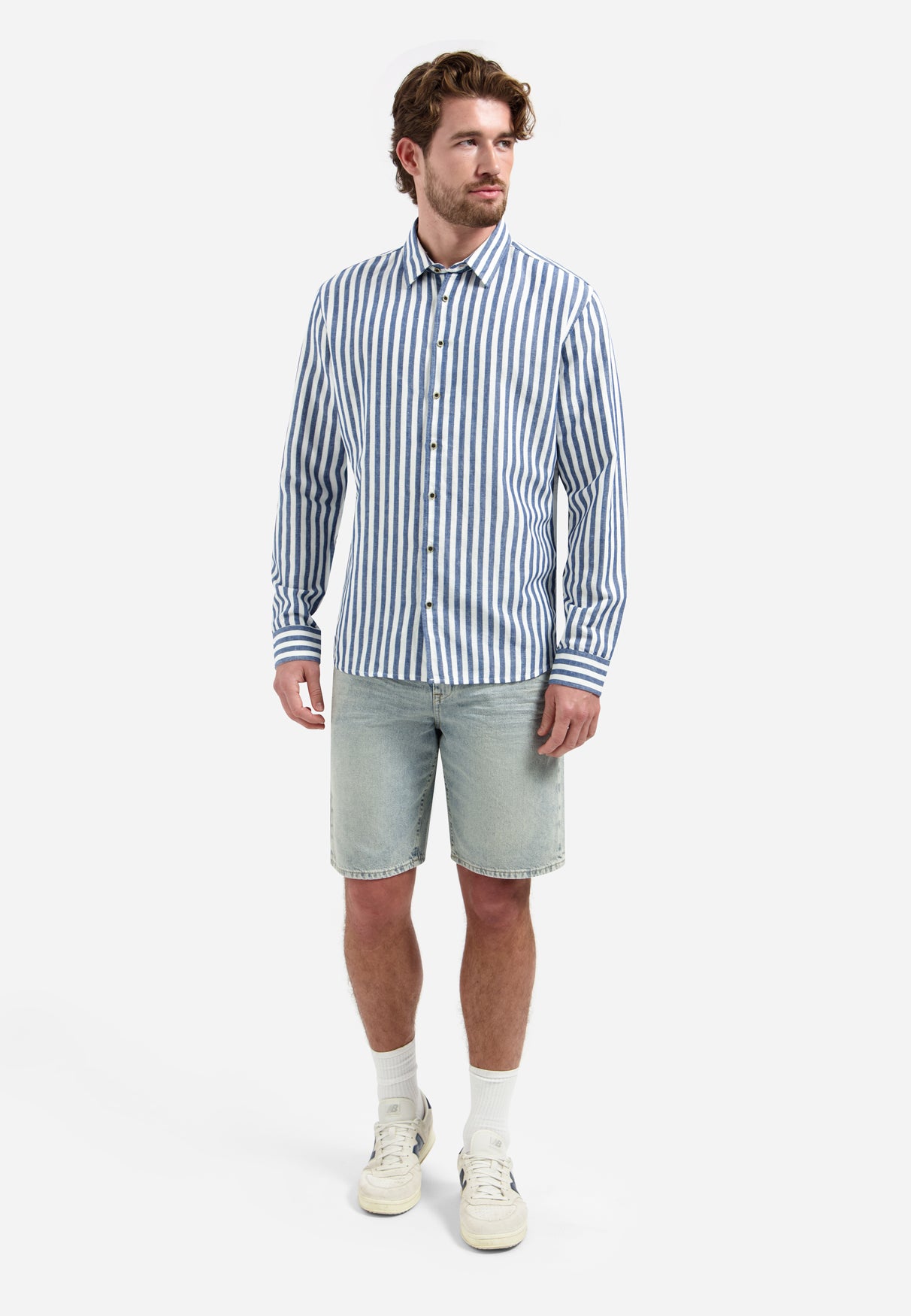 Linen-blend shirt with wide stripes | Indigo Blue