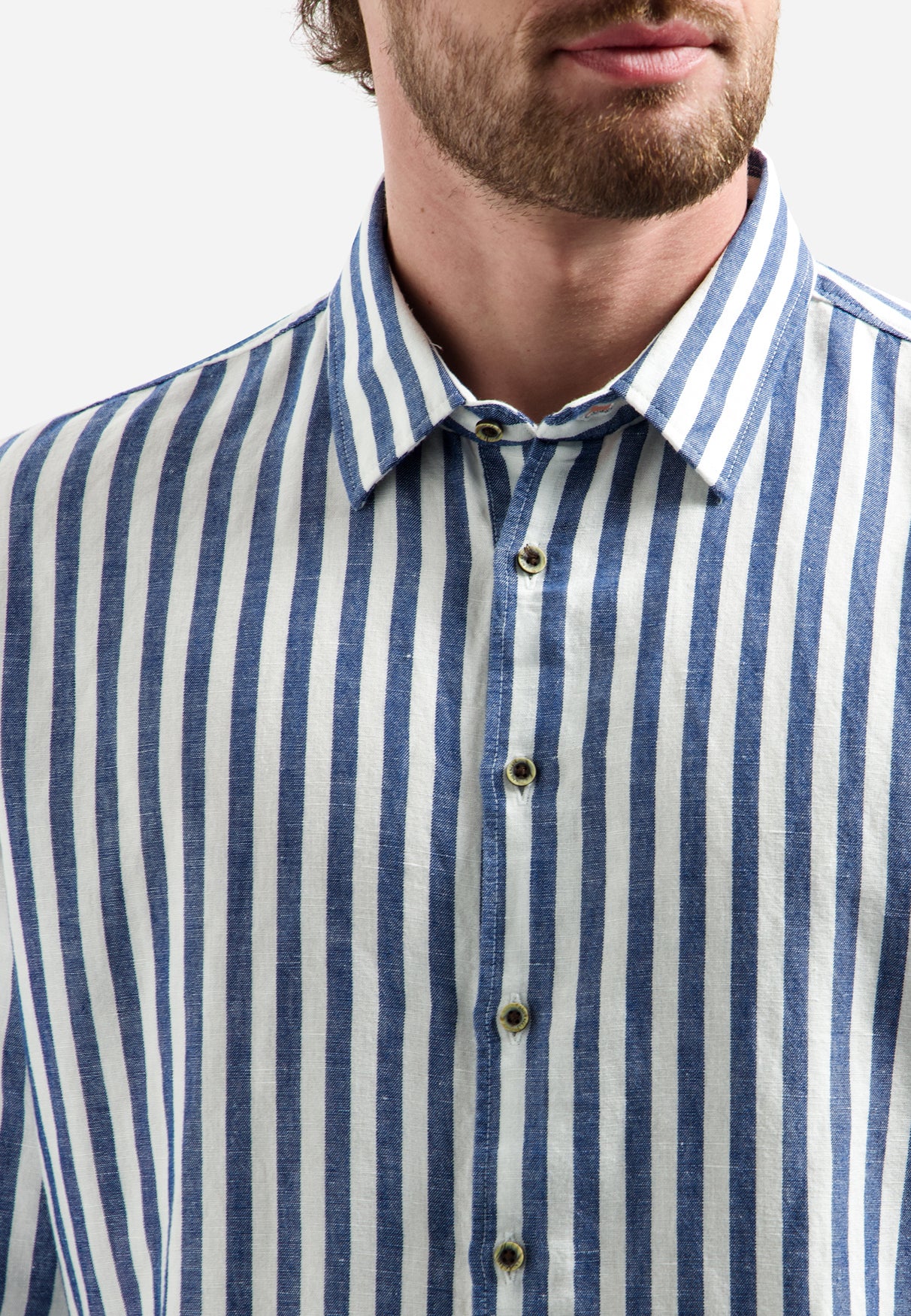 Linen-blend shirt with wide stripes | Indigo Blue