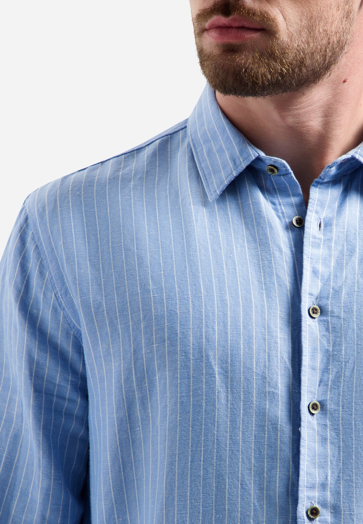 Linen blend shirt with fine stripes | Blue