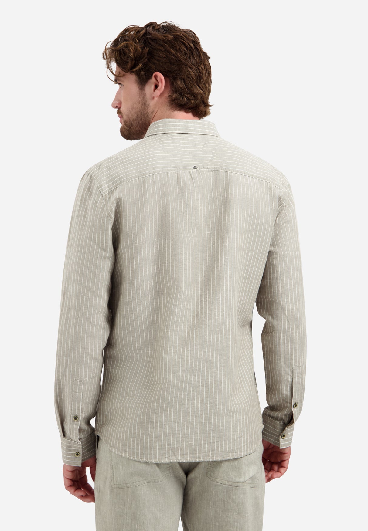 Linen blend shirt with fine stripes | Taupe