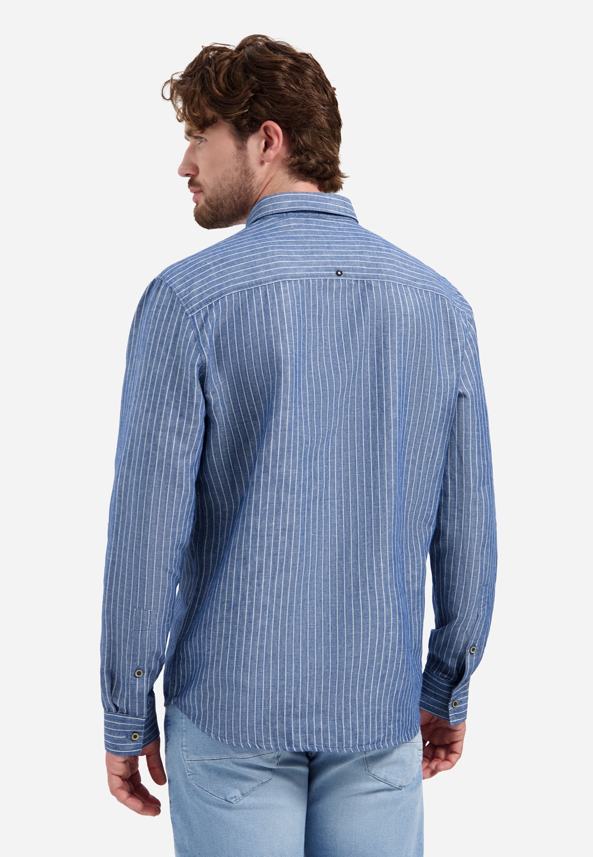 Chemise en lin mélangé à fines rayures | Indigo Blue