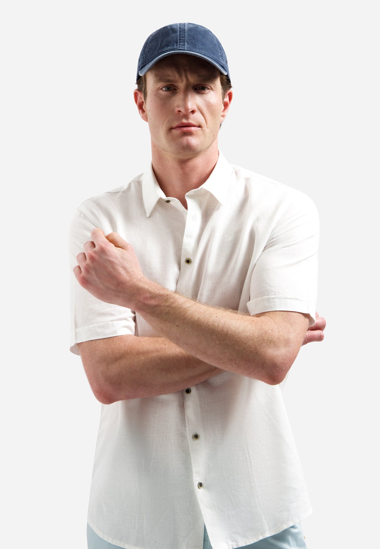Short-sleeved linen blend shirt | White