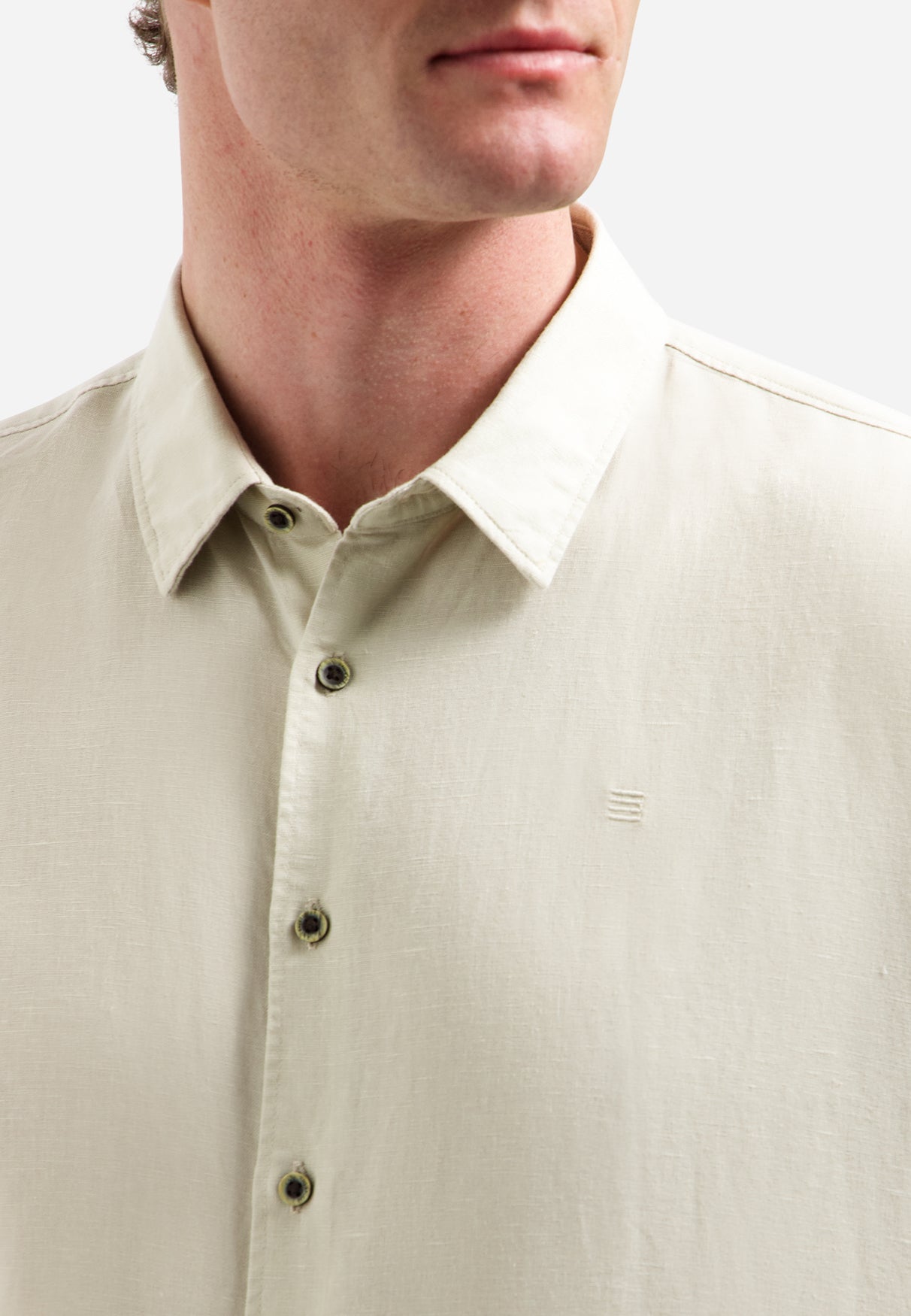 Short-sleeved linen blend shirt | Desert