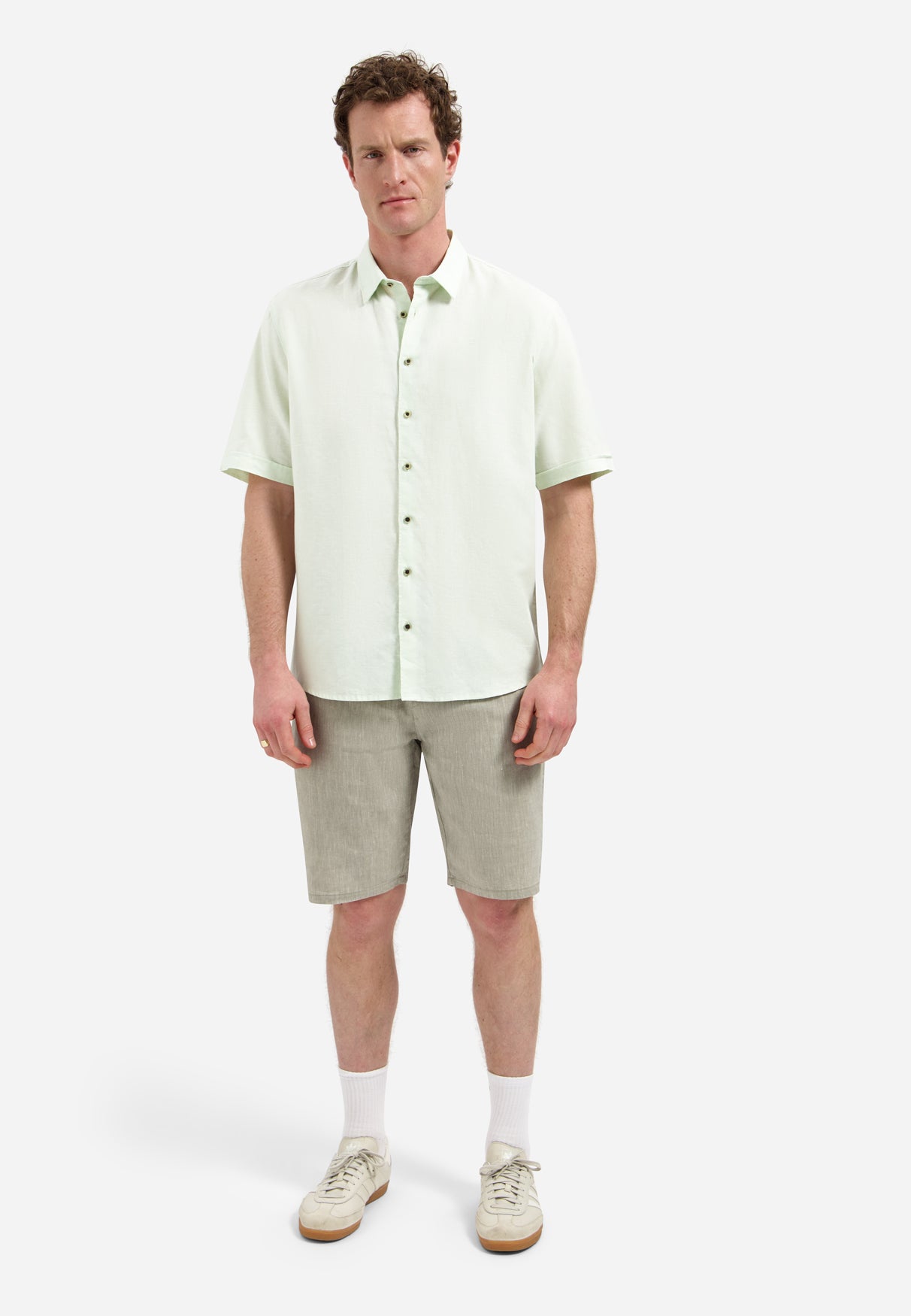 Short-sleeved linen blend shirt | Seagreen