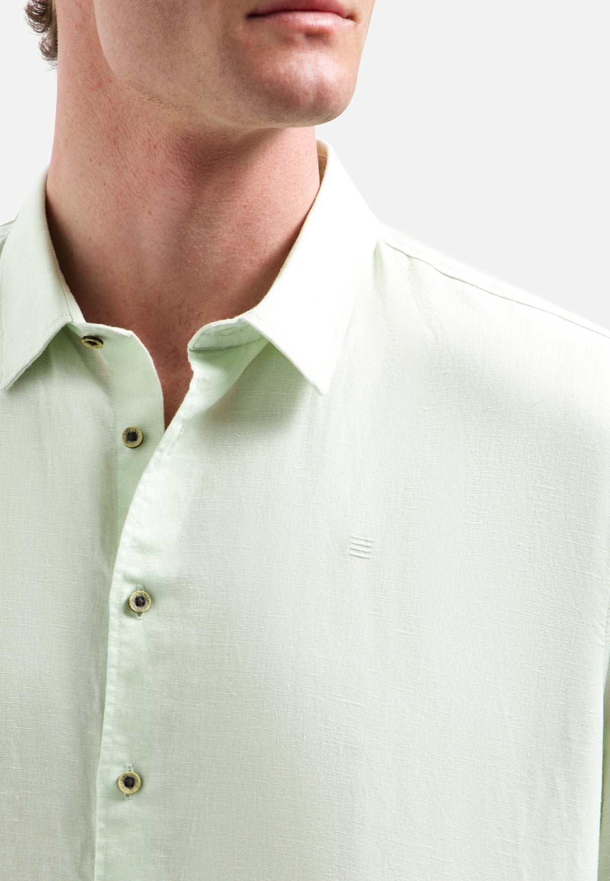 Short-sleeved linen blend shirt | Seagreen