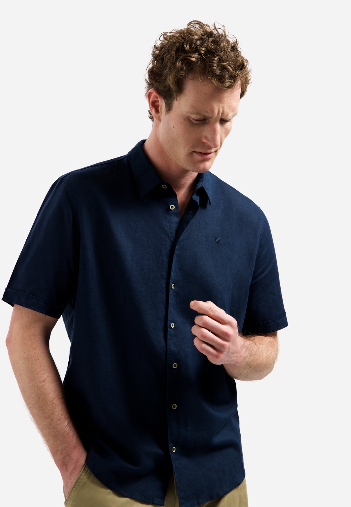 Short-sleeved linen blend shirt | Night