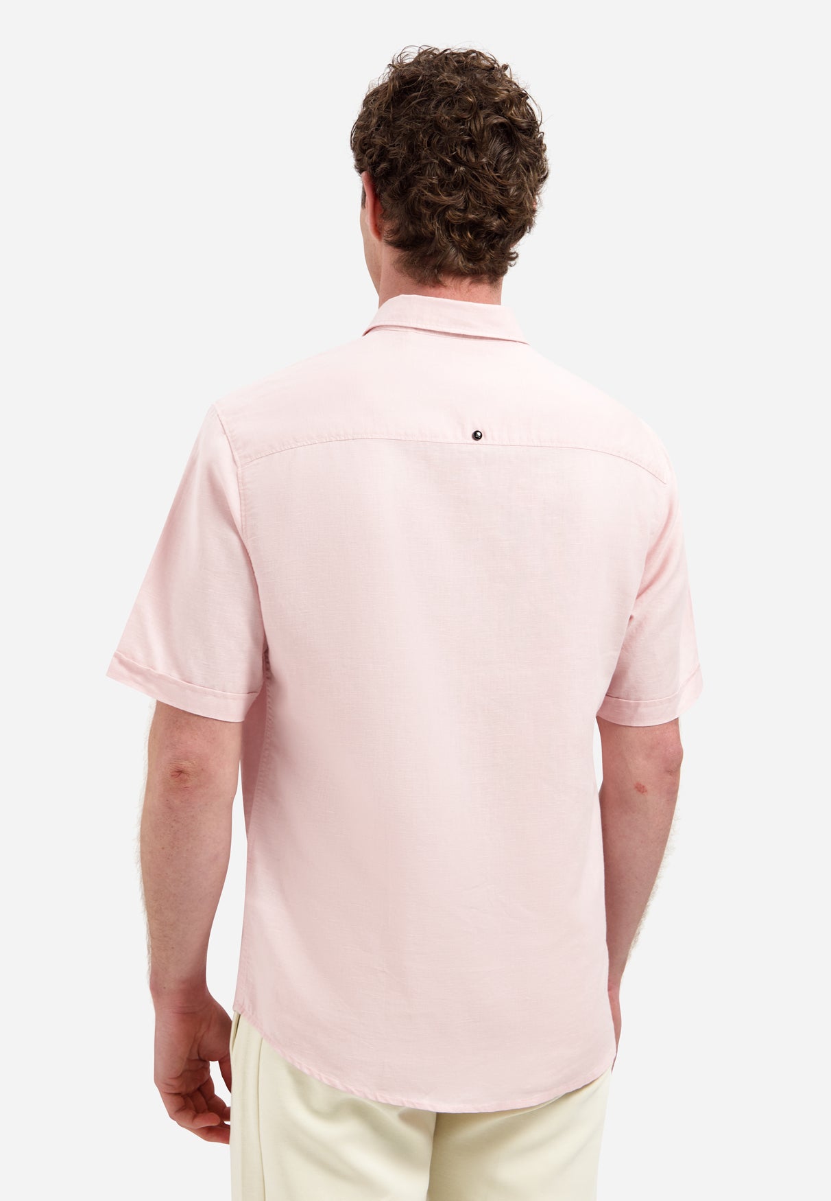 Short-sleeved linen blend shirt | Soft Pink