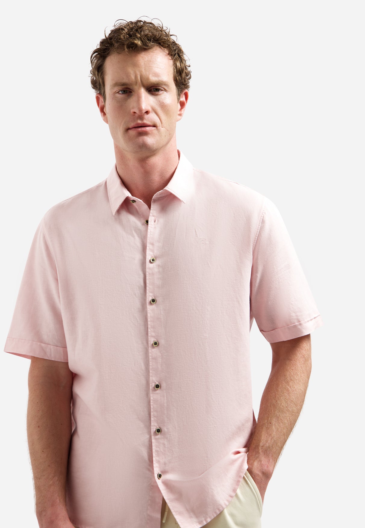 Short-sleeved linen blend shirt | Soft Pink