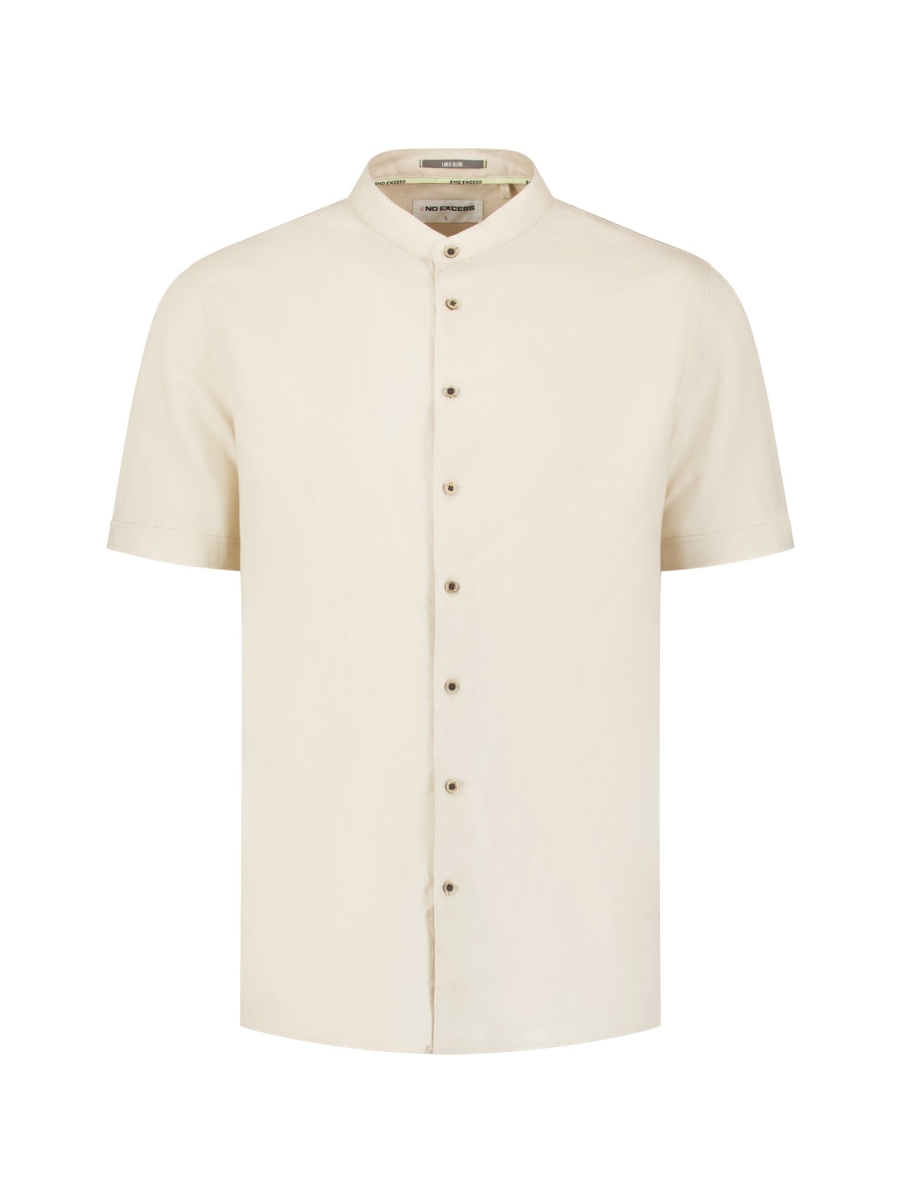 Linen blend shirt with short sleeves and a stand-up collar | Desert