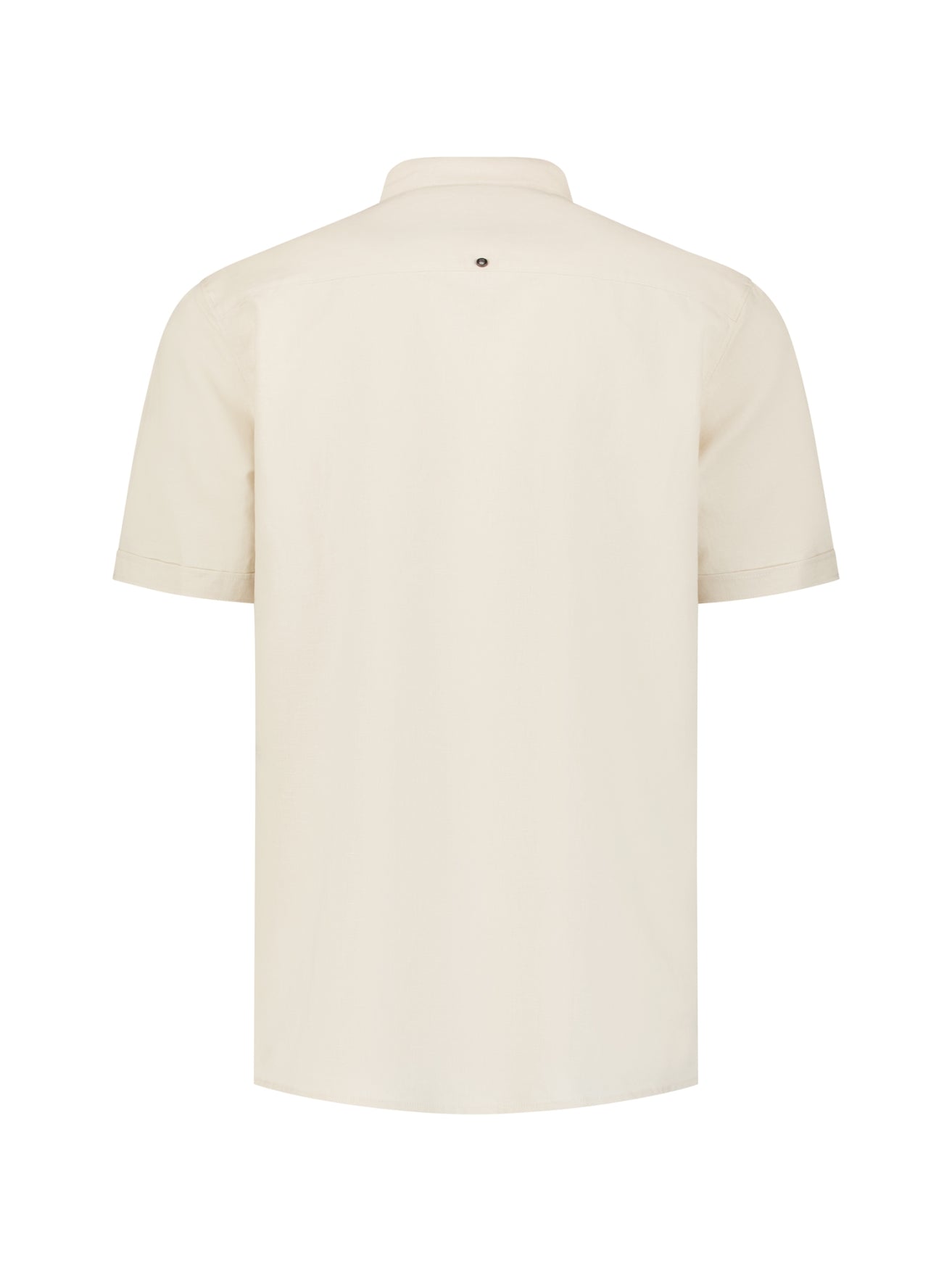 Linen blend shirt with short sleeves and a stand-up collar | Desert