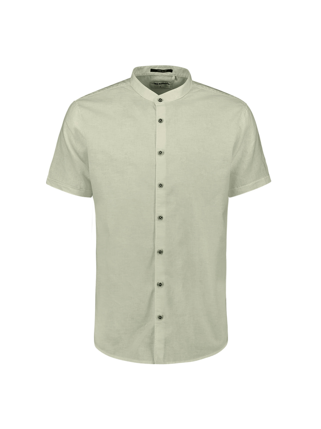 Linen blend shirt with short sleeves and a stand-up collar | Seagreen