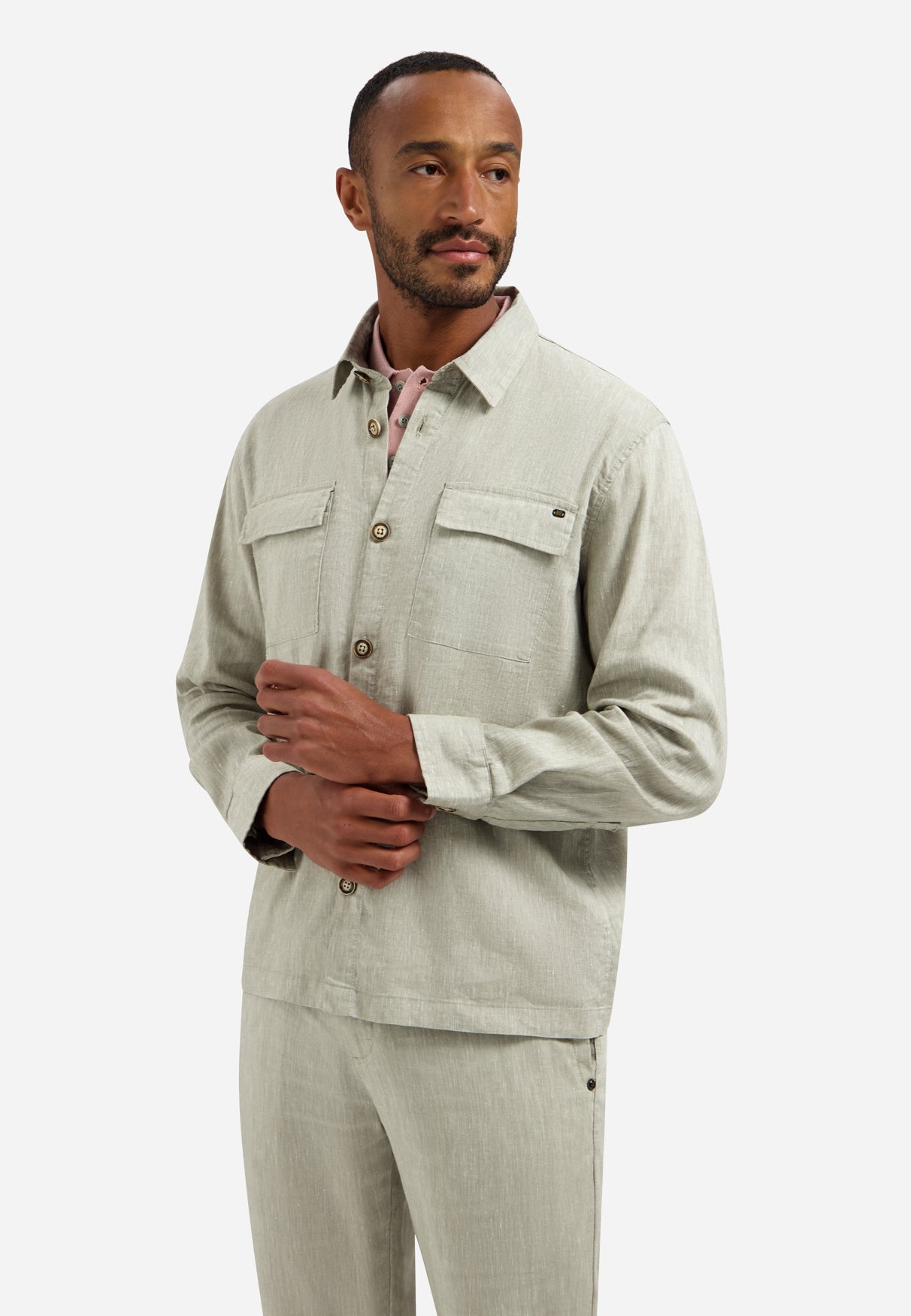 Two-tone linen overshirt | Taupe