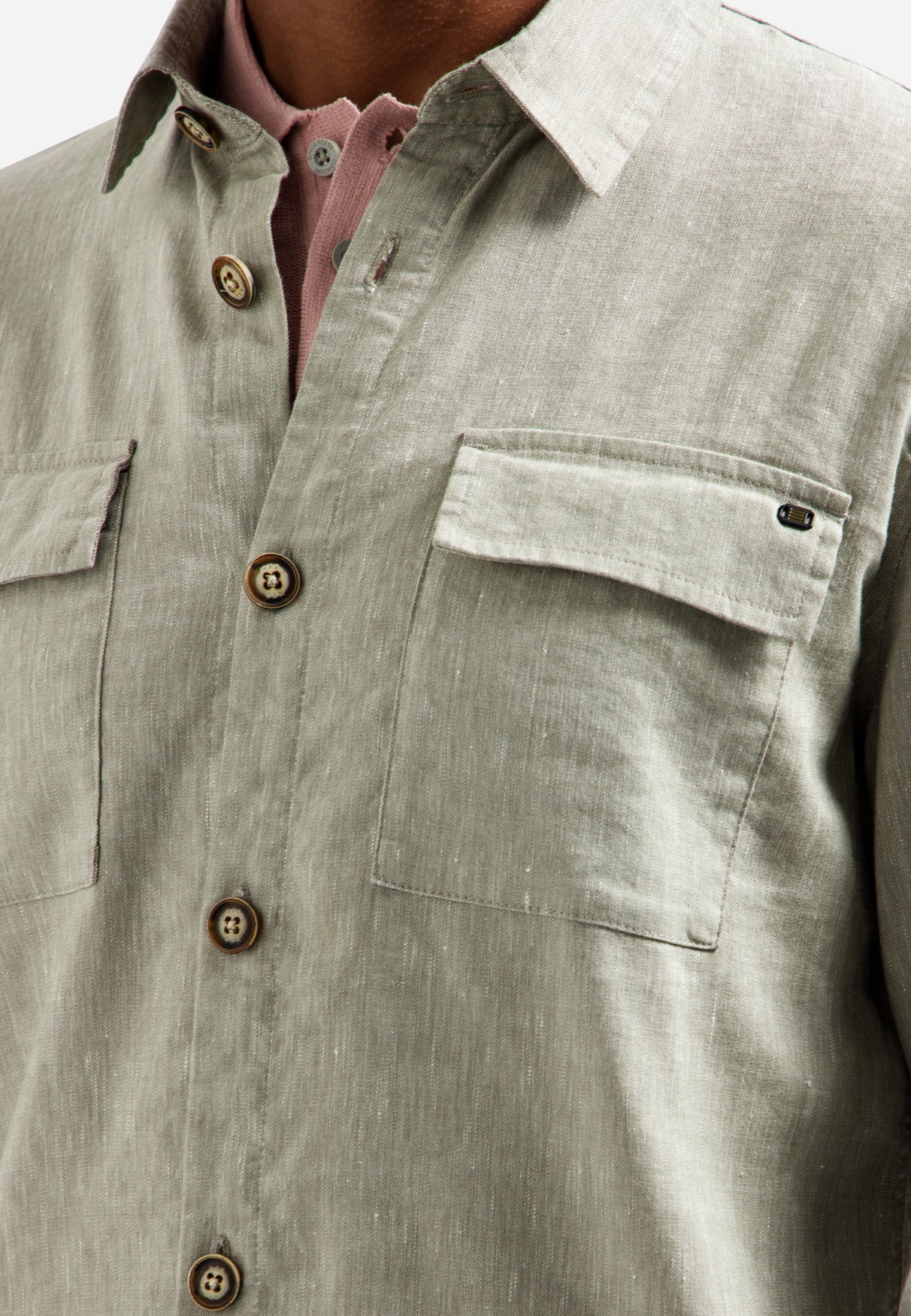 Two-tone linen overshirt | Taupe
