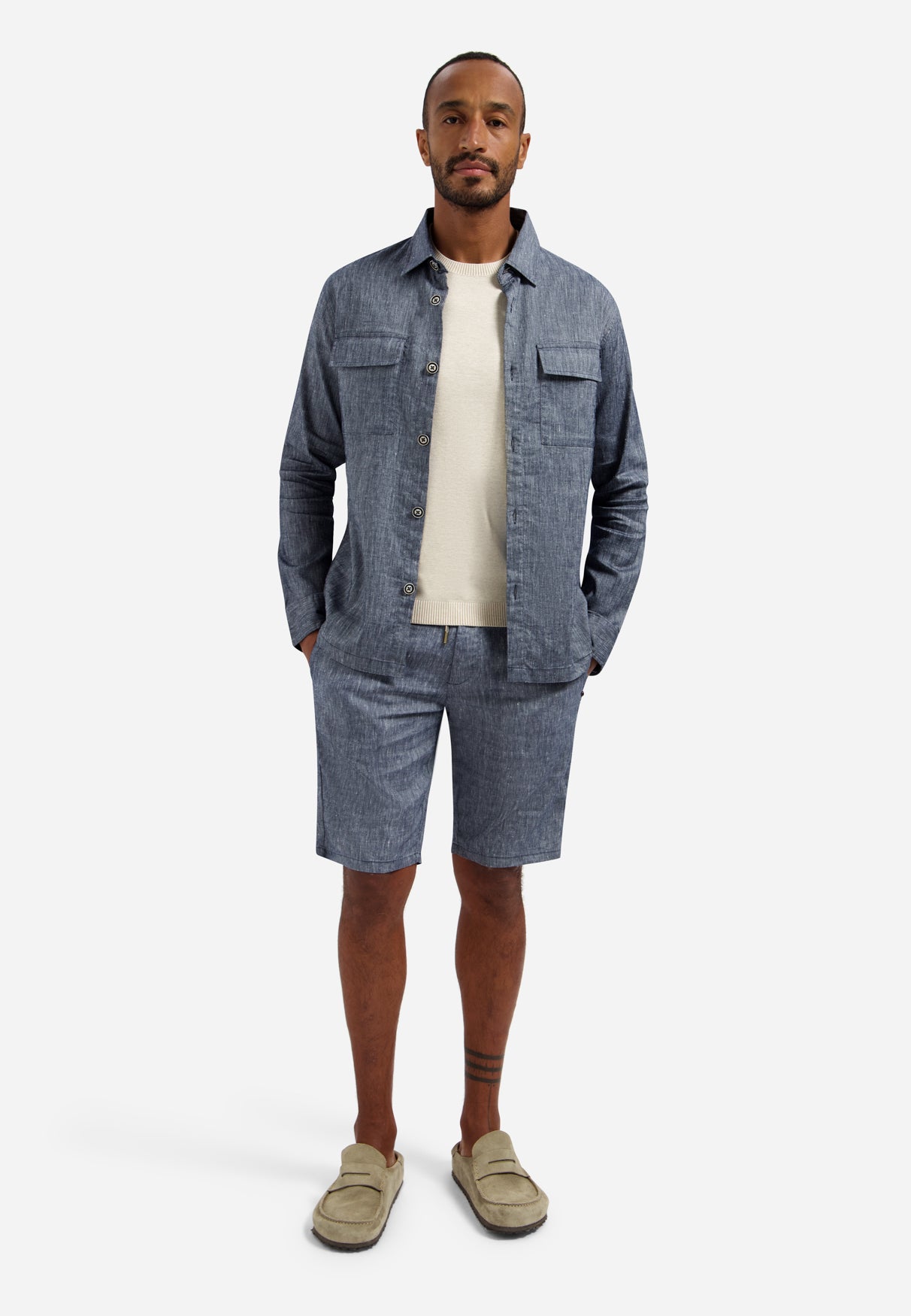 Two-tone linen overshirt | Night