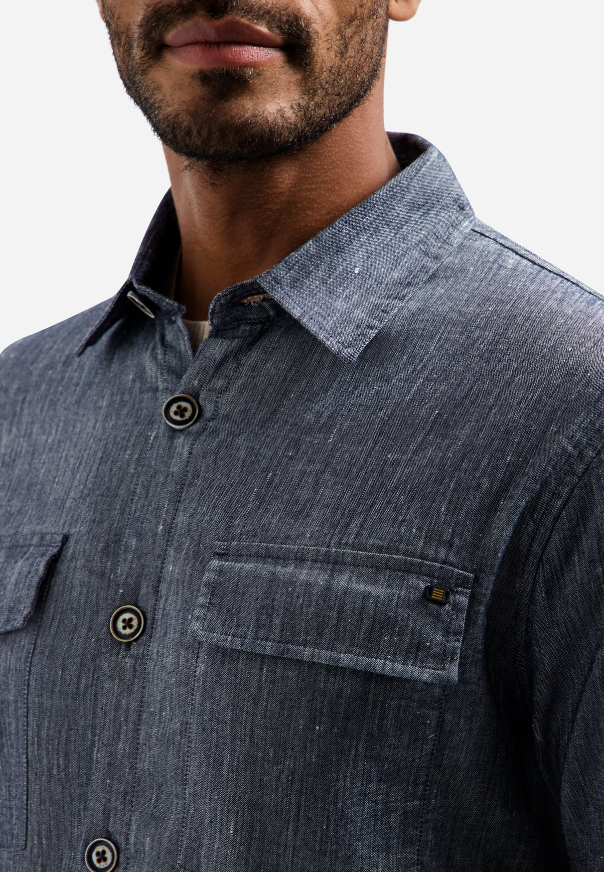 Two-tone linen overshirt | Night