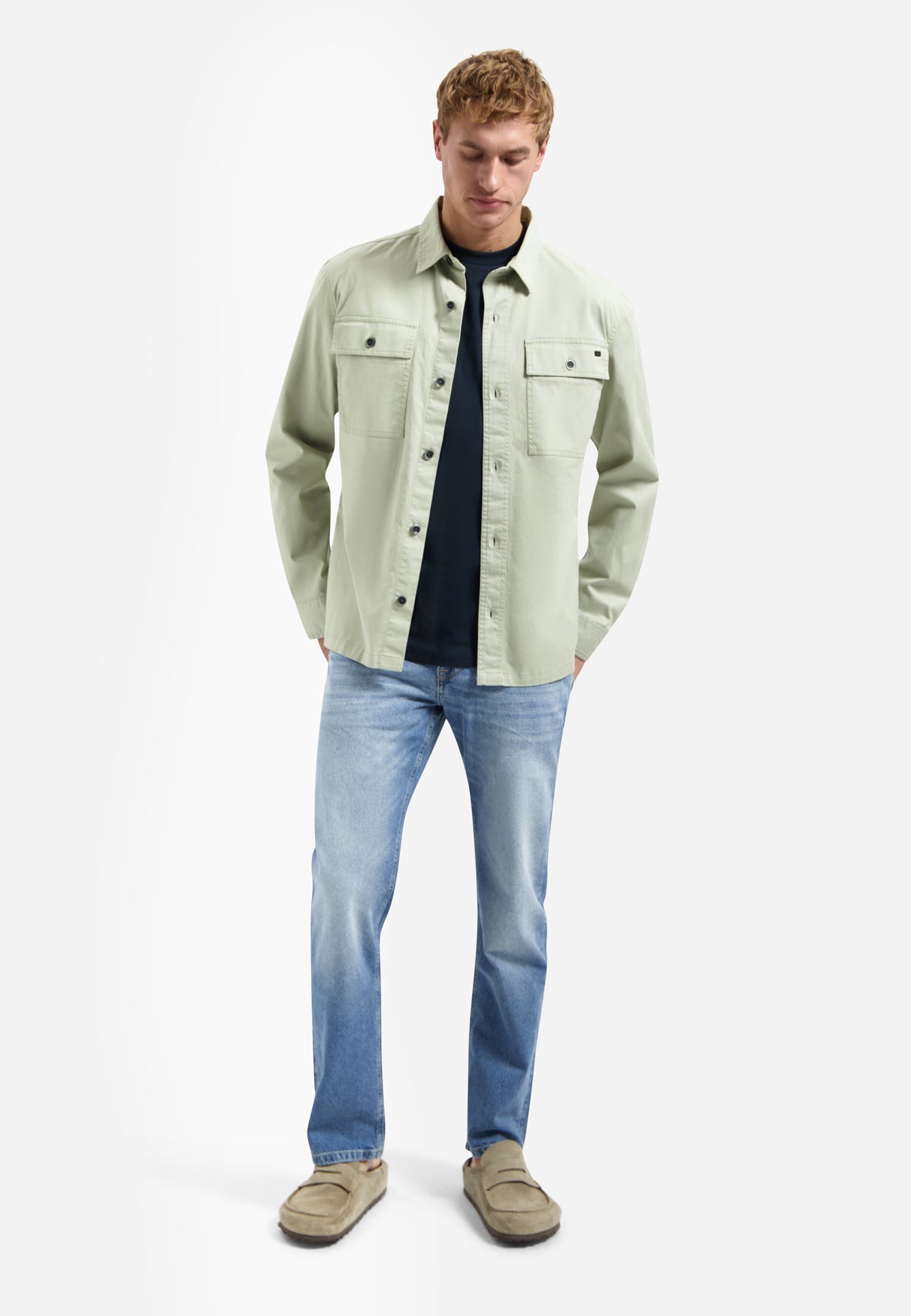 Twill stretch overshirt | Light Moss
