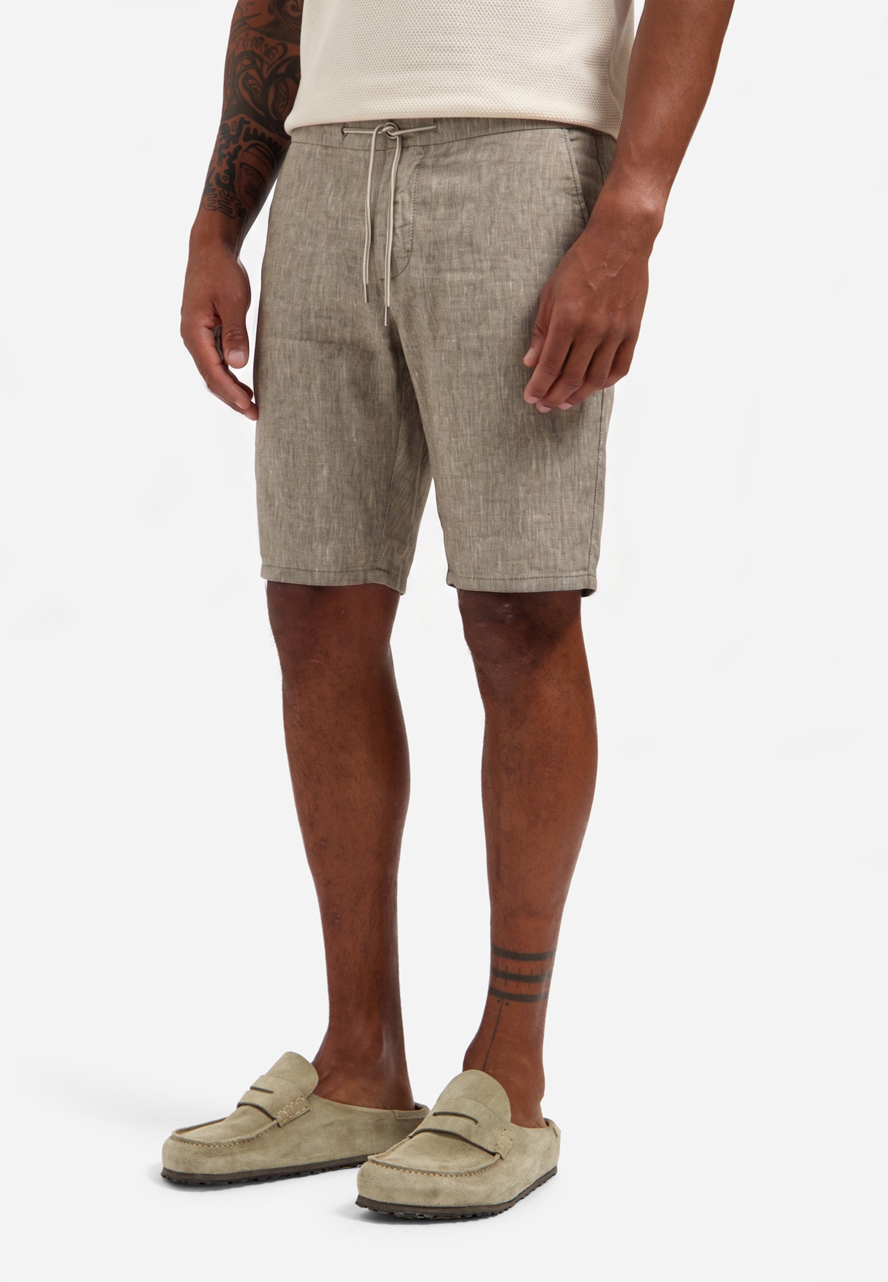 Short chino en lin mélangé | Taupe