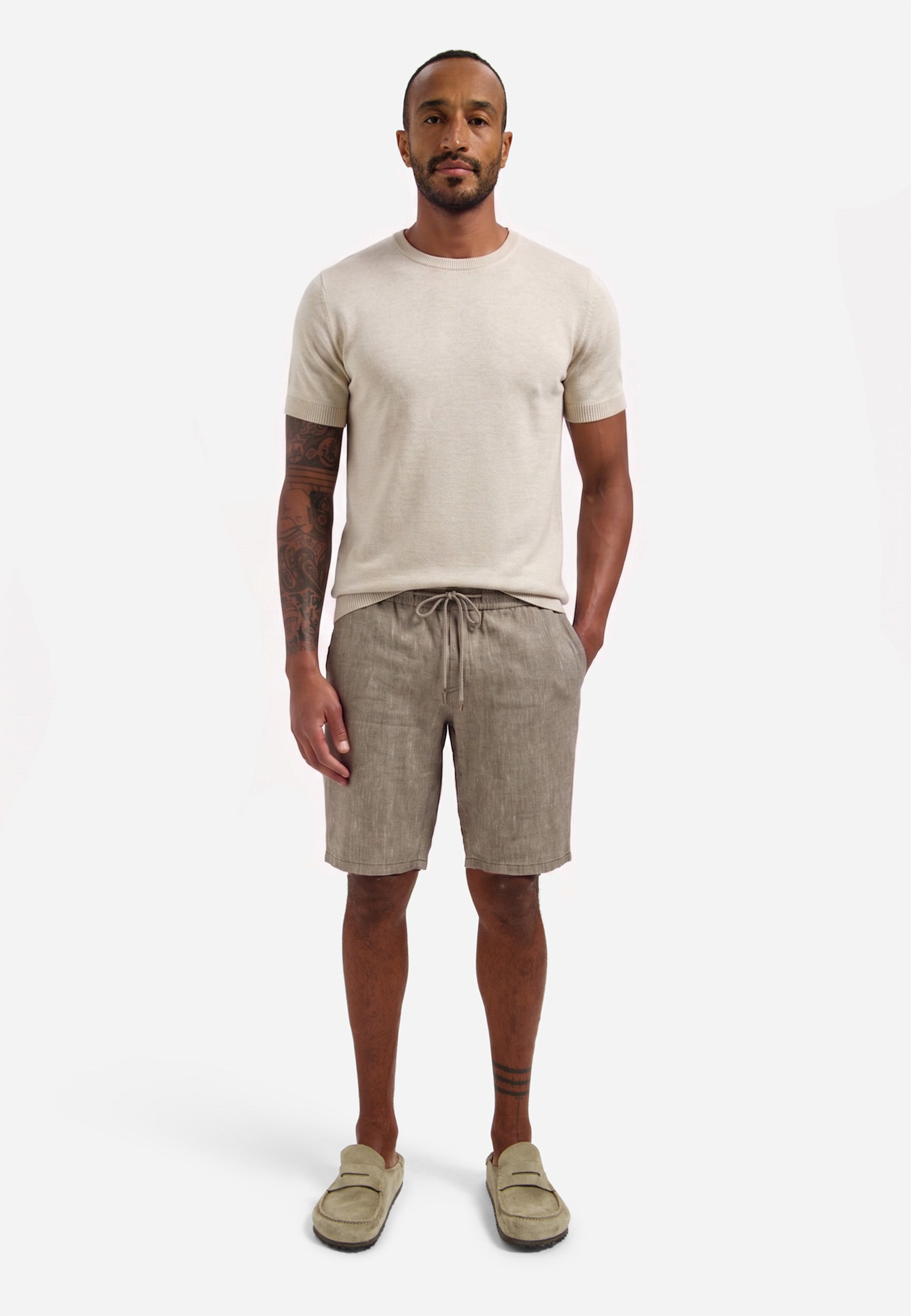 Short chino en lin mélangé | Taupe