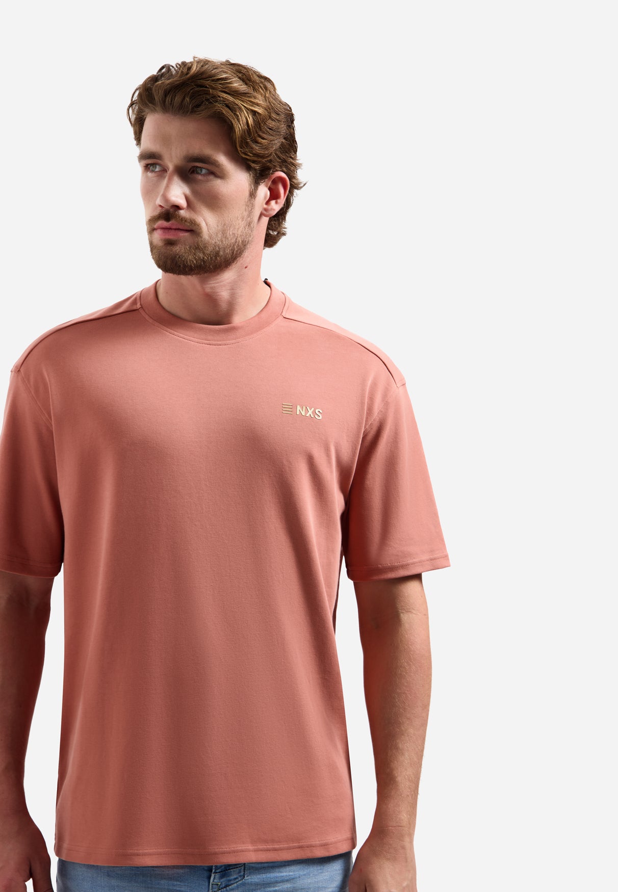 Short-sleeve crewneck T-shirt with back print | Coral