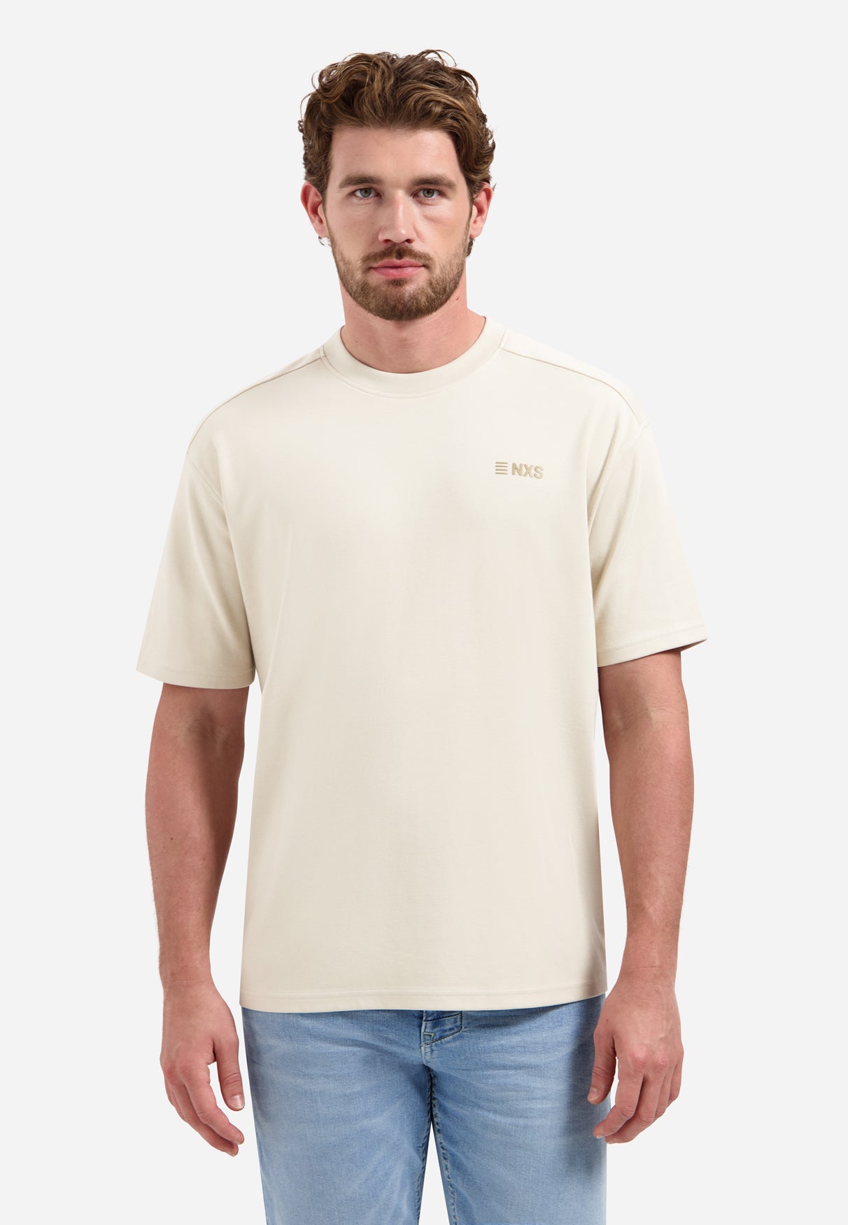 T-shirt rayé à col rond et manches courtes | White