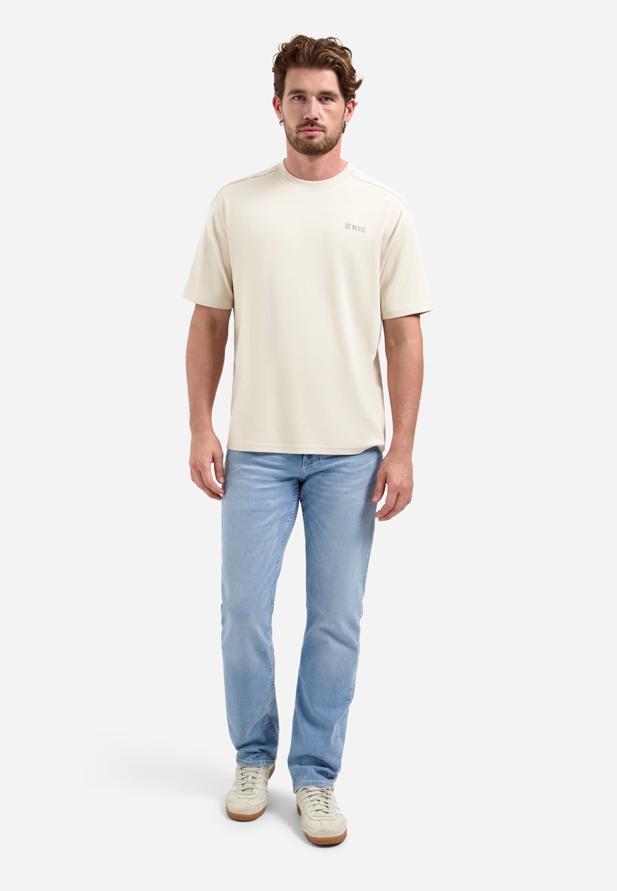 T-shirt rayé à col rond et manches courtes | White