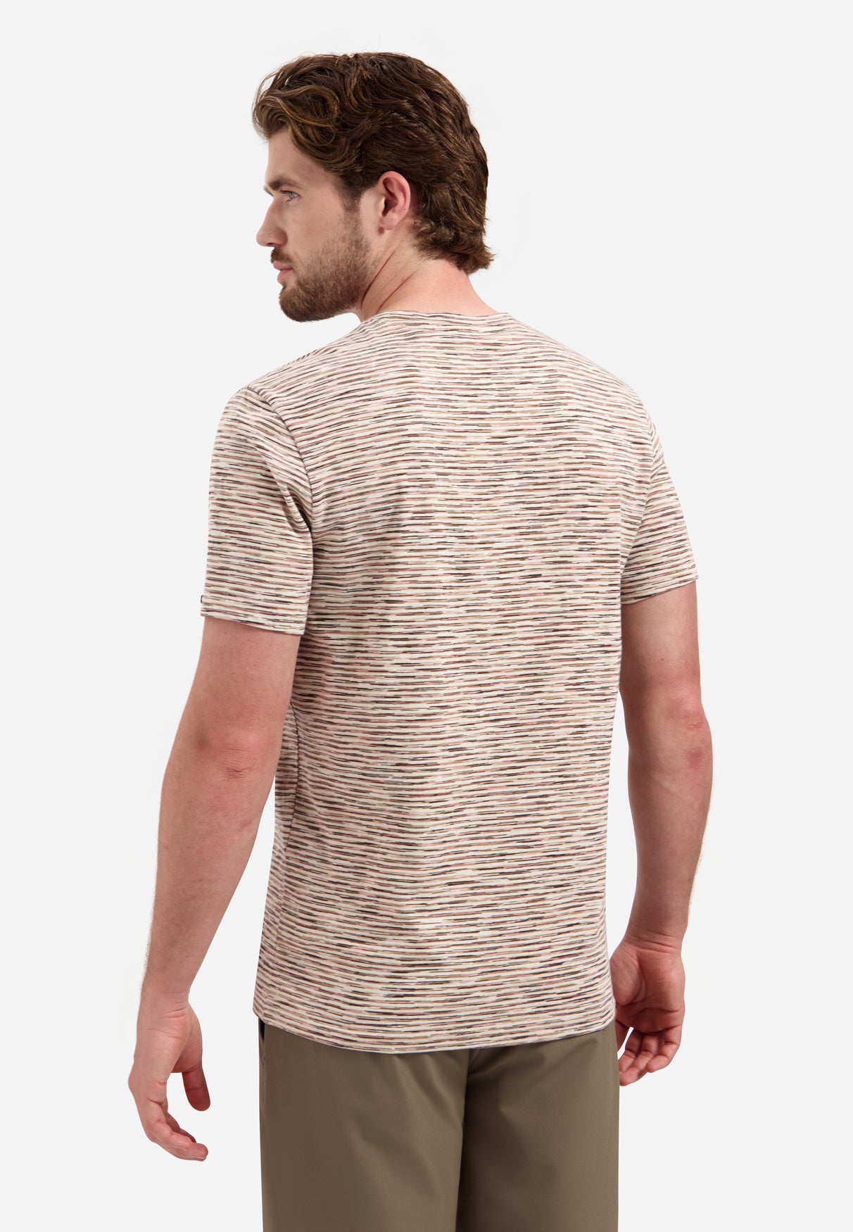 T-shirt rayé à col rond et manches courtes | Stone