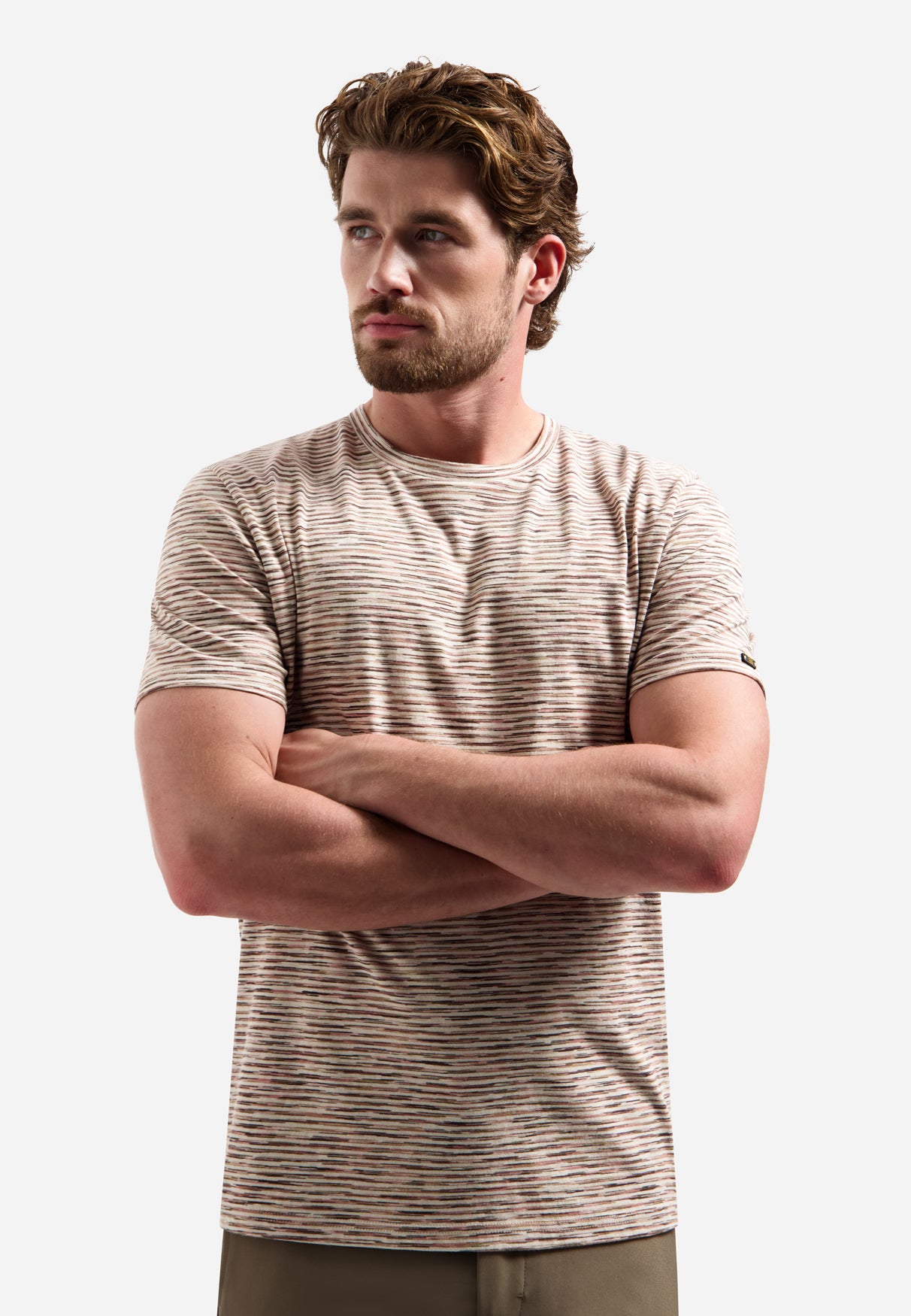 T-shirt rayé à col rond et manches courtes | Stone