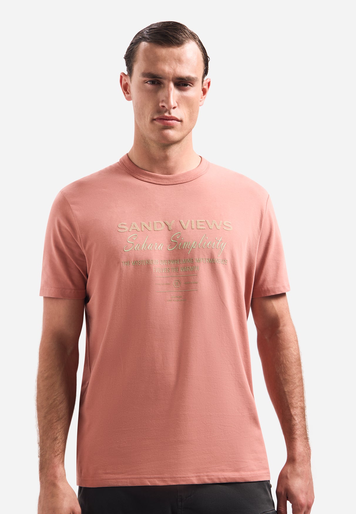 Short-sleeve crewneck T-shirt with print | Coral