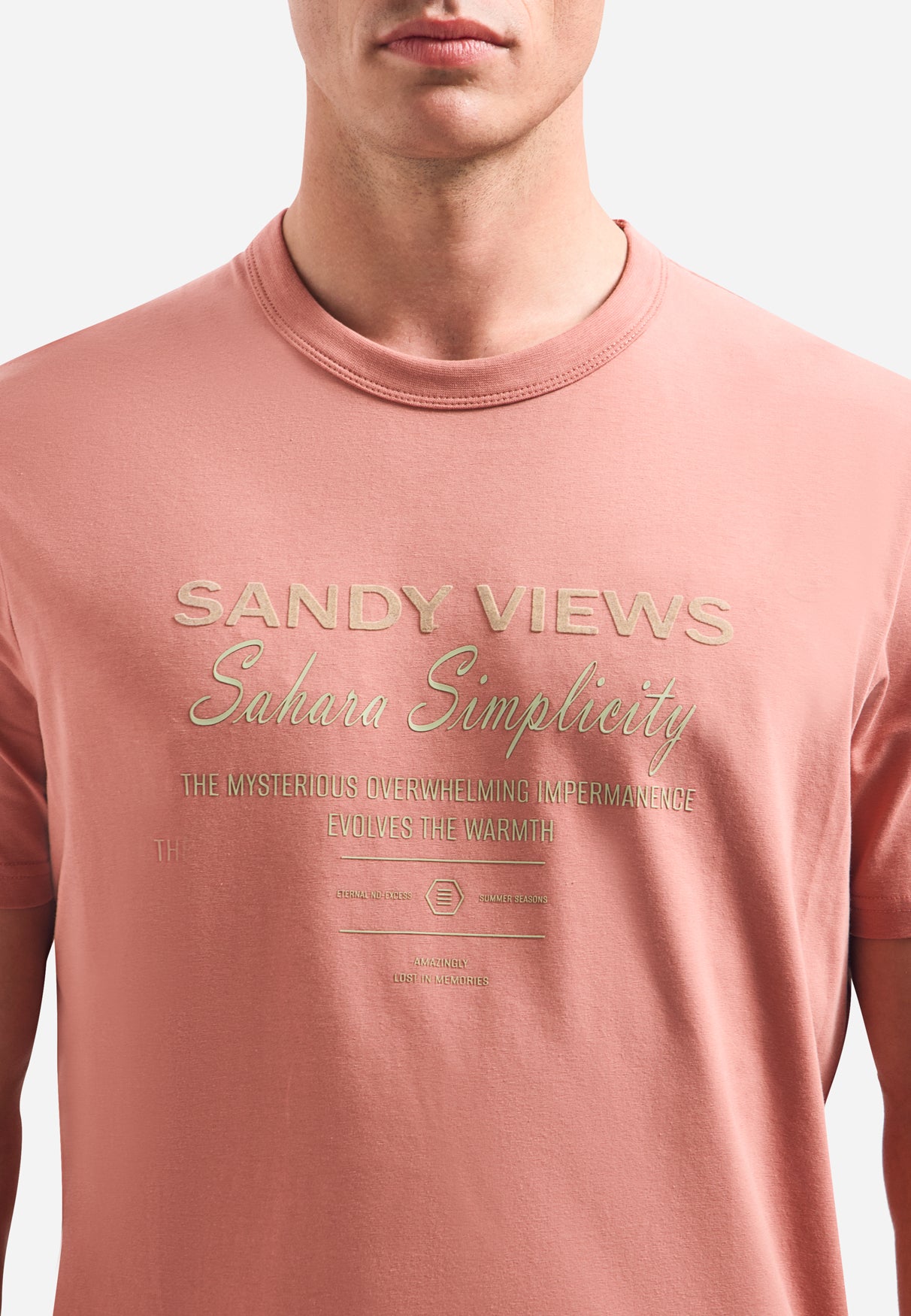 Short-sleeve crewneck T-shirt with print | Coral