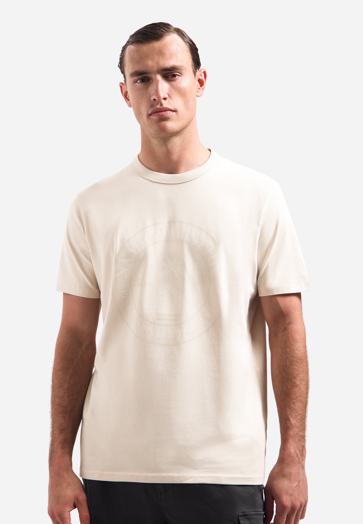 T-shirt à col rond et manches courtes avec imprimé | Stone