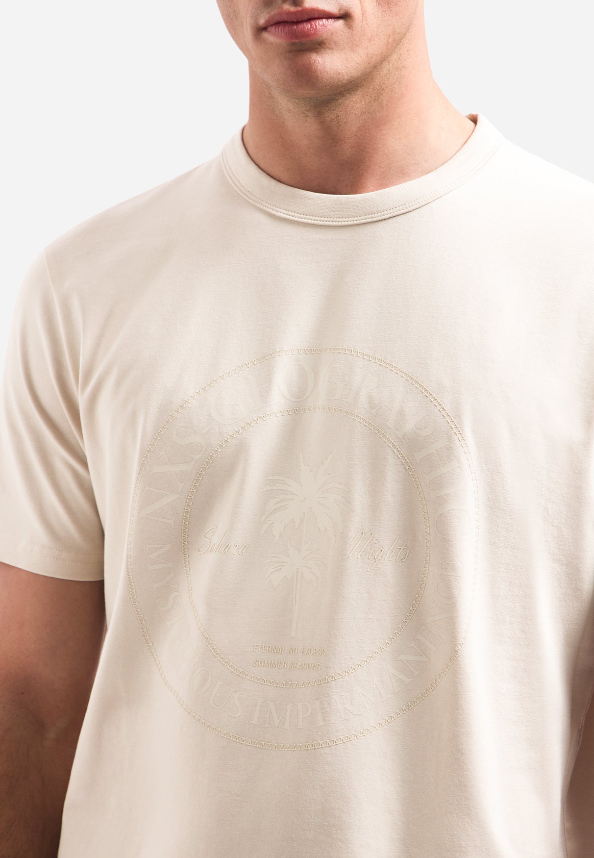 T-shirt à col rond et manches courtes avec imprimé | Stone